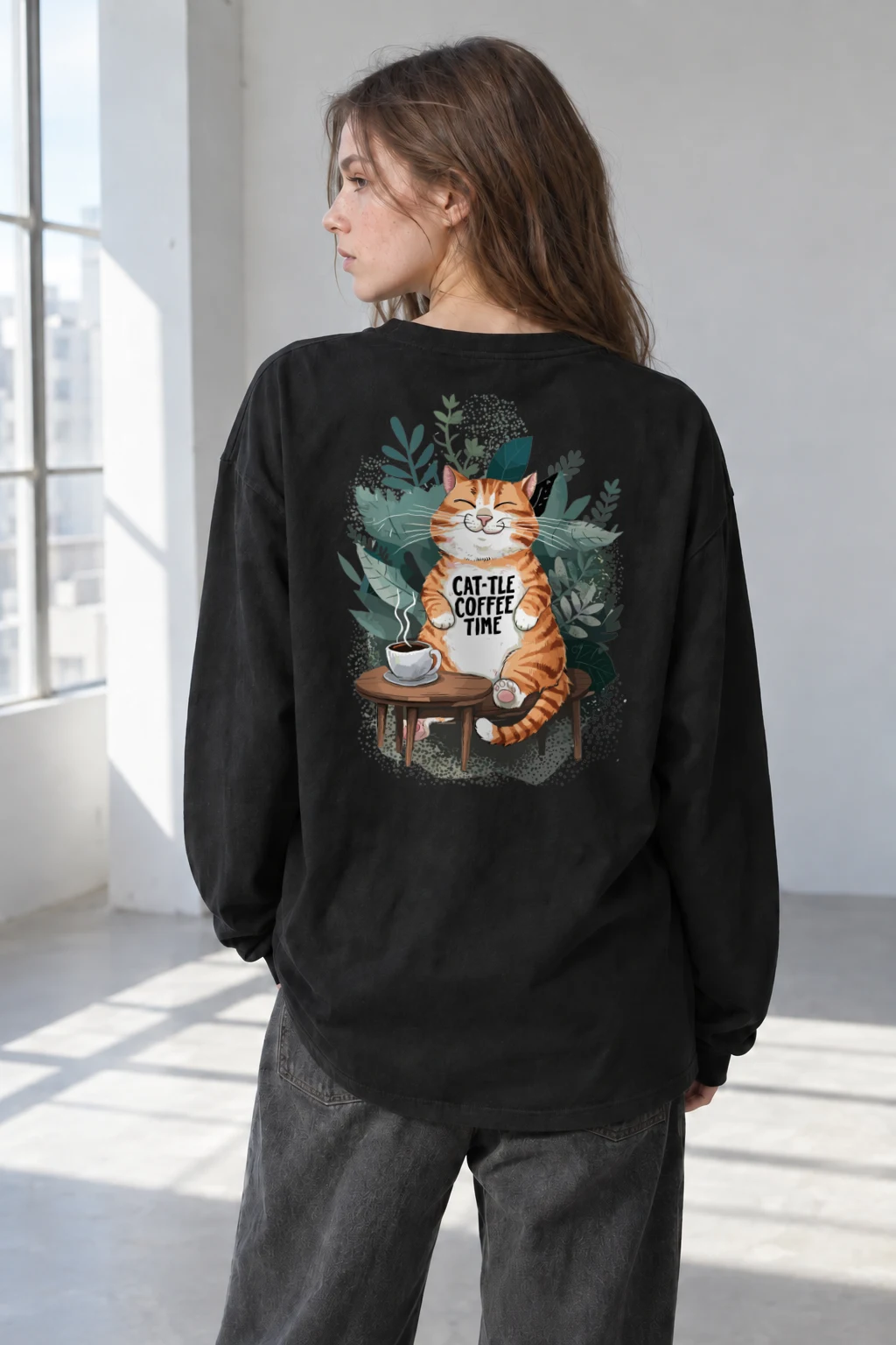 "Cat-Tle Coffee Time" Unisex Longsleeve T-shirt | Gildan 2400