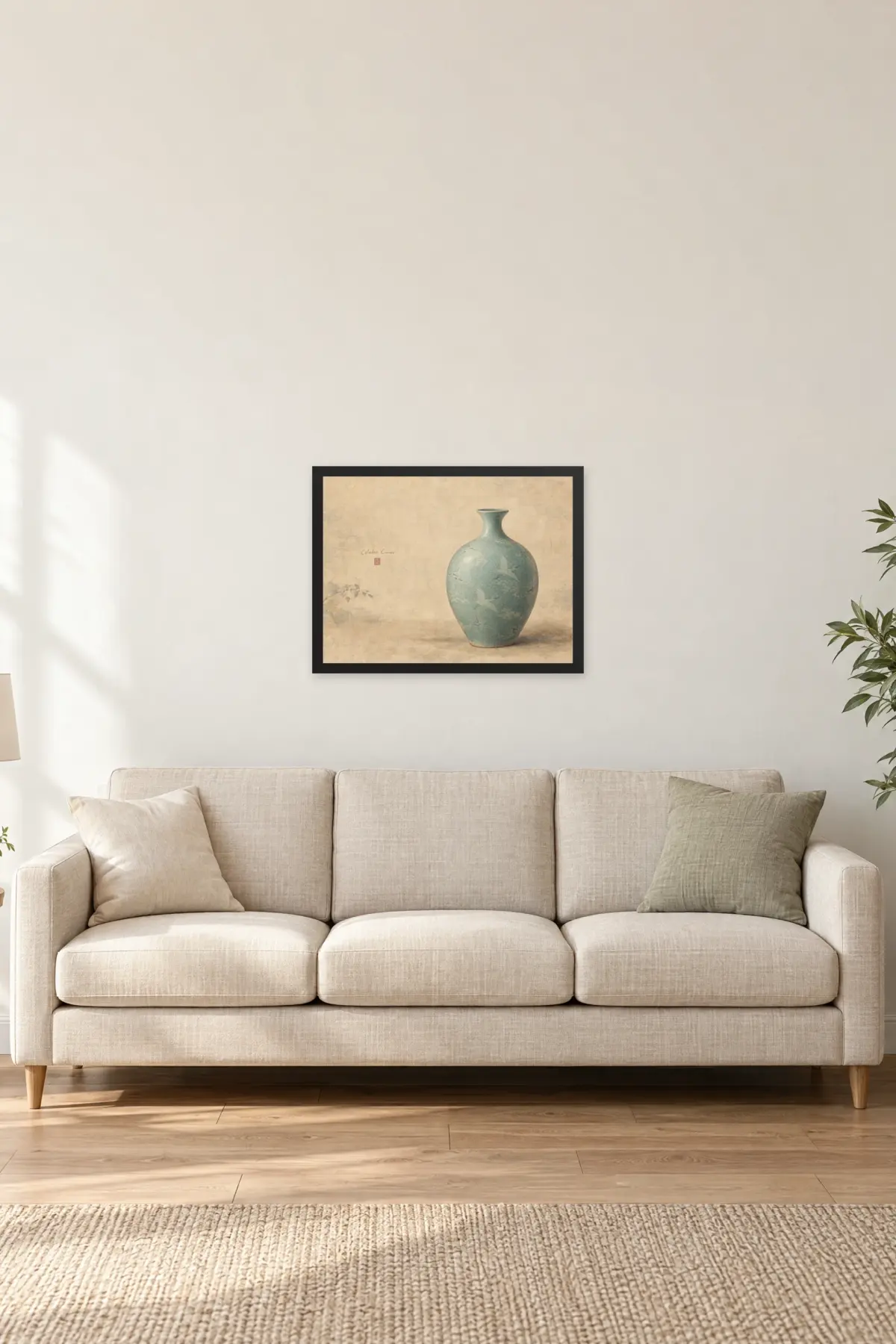 "Celadon Curves" Premium Wooden Framed Poster · Landscape — Black frame, 24 × 18 in