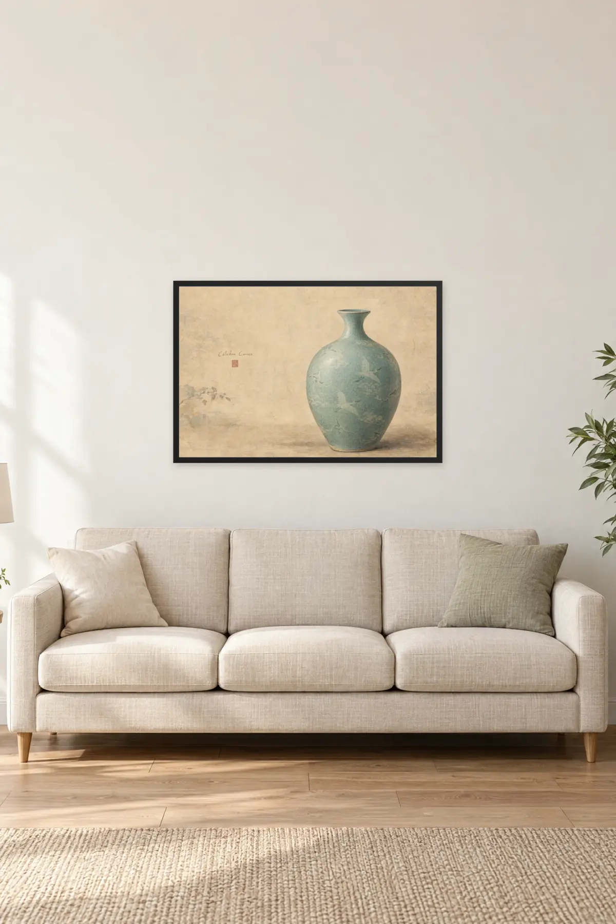 "Celadon Curves" Premium Wooden Framed Poster · Landscape — Black frame, 36 × 24 in