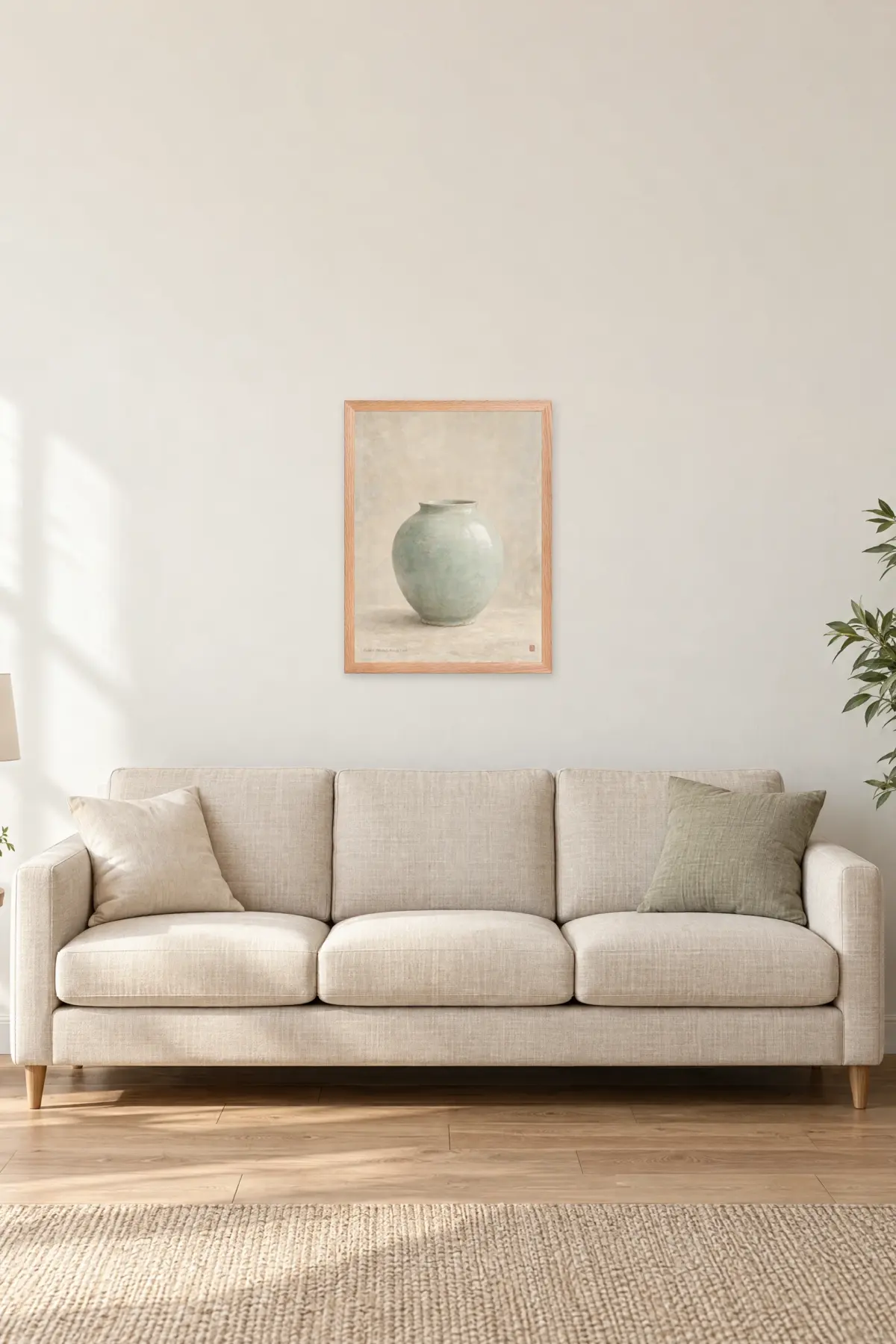 "Celadon Jar, Early Morning Finish" Premium Wooden Framed Poster — Natural Wood frame, 18 × 24 in