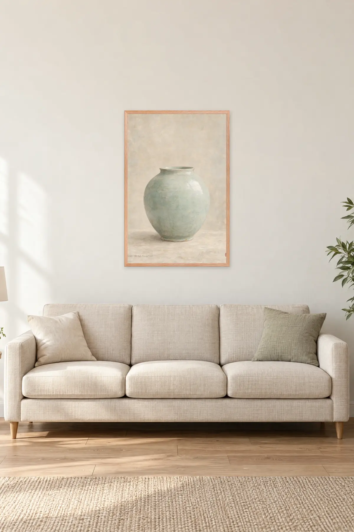 "Celadon Jar, Early Morning Finish" Premium Wooden Framed Poster — Natural Wood frame, 24 × 36 in