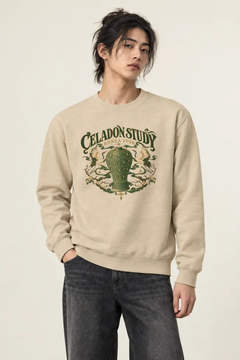 "Crane and Celadon Motif" Heavy Blend Unisex Crewneck Sweatshirt