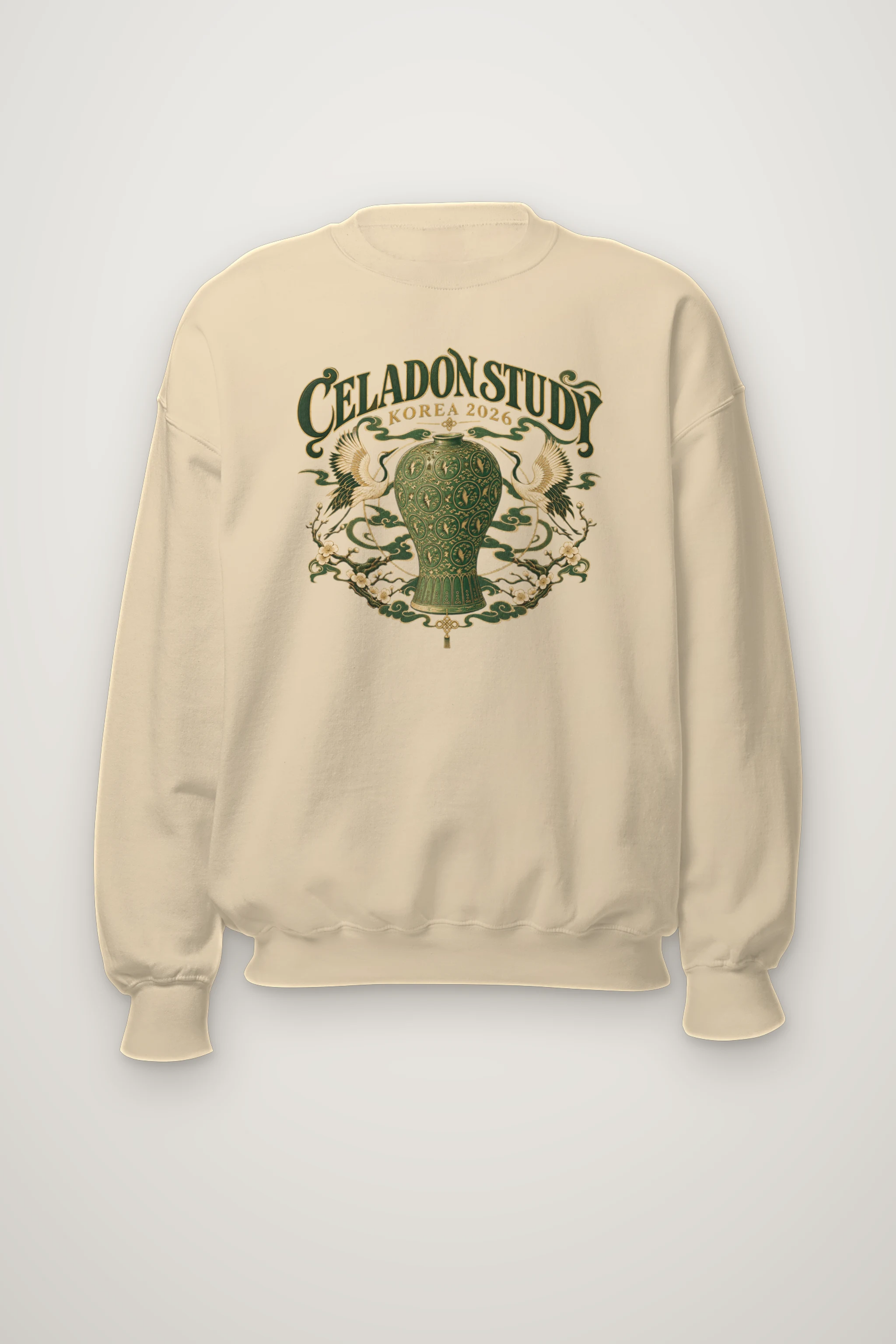 "Crane and Celadon Motif" Heavy Blend Unisex Crewneck Sweatshirt