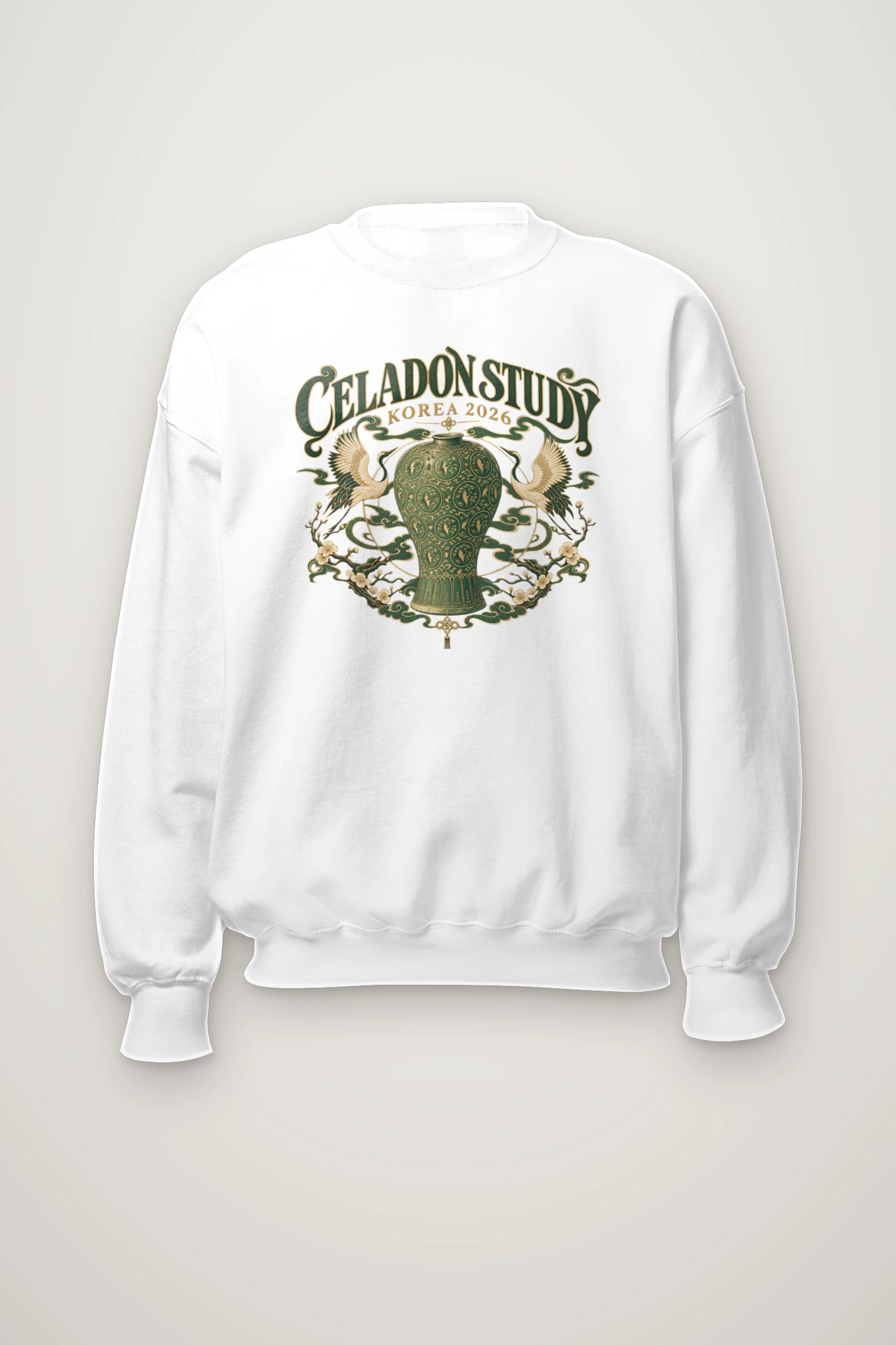 "Crane and Celadon Motif" Heavy Blend Unisex Crewneck Sweatshirt