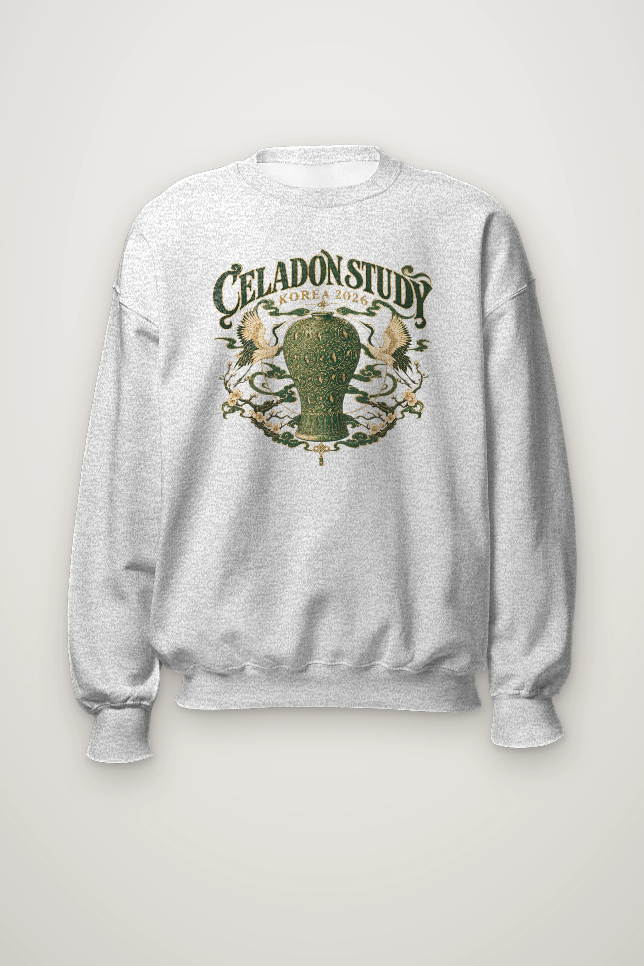 "Crane and Celadon Motif" Heavy Blend Unisex Crewneck Sweatshirt