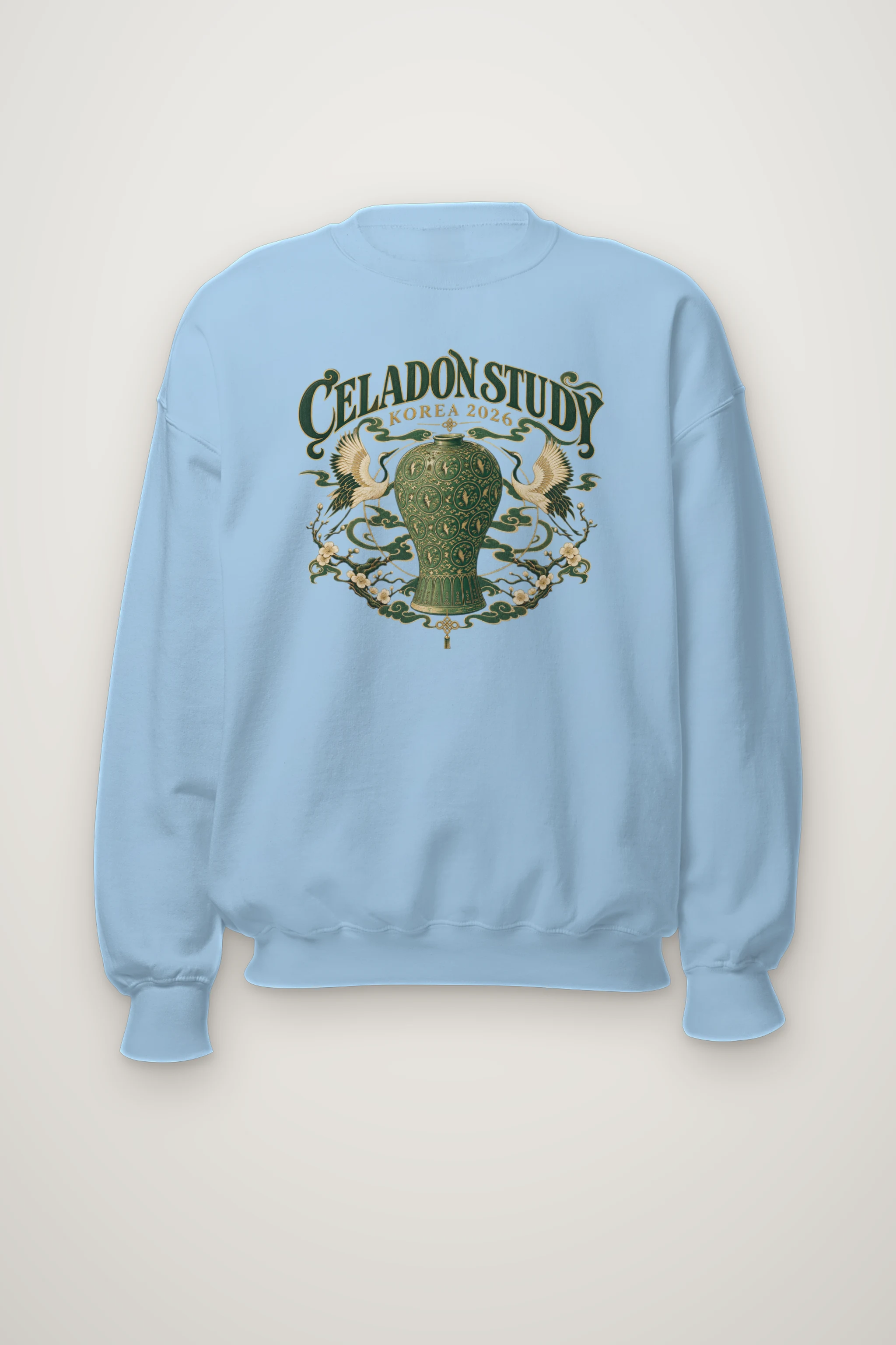 "Crane and Celadon Motif" Heavy Blend Unisex Crewneck Sweatshirt