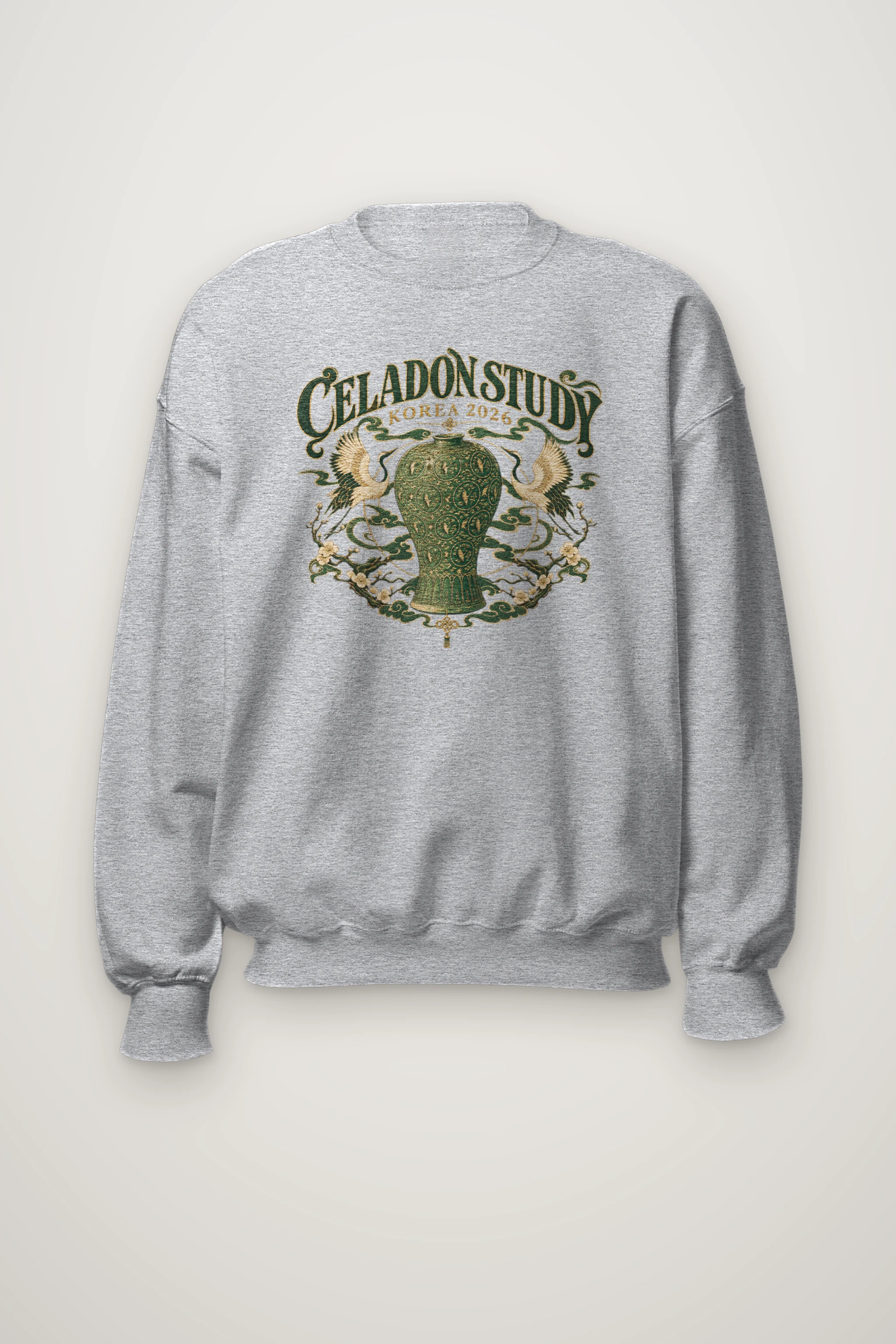 "Crane and Celadon Motif" Heavy Blend Unisex Crewneck Sweatshirt