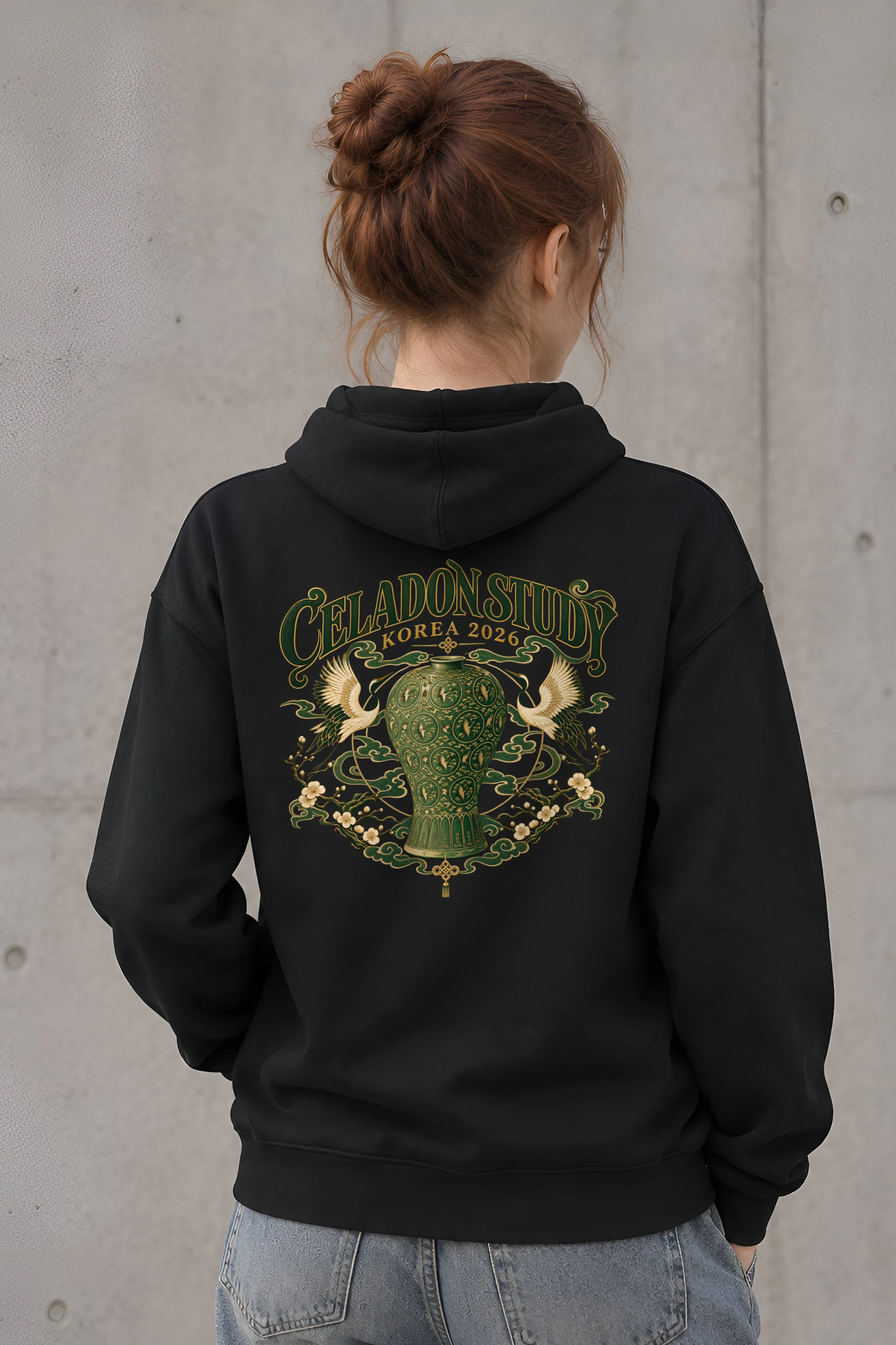 "Celadon Crane Harmony" Heavy Blend Unisex Pullover Hoodie