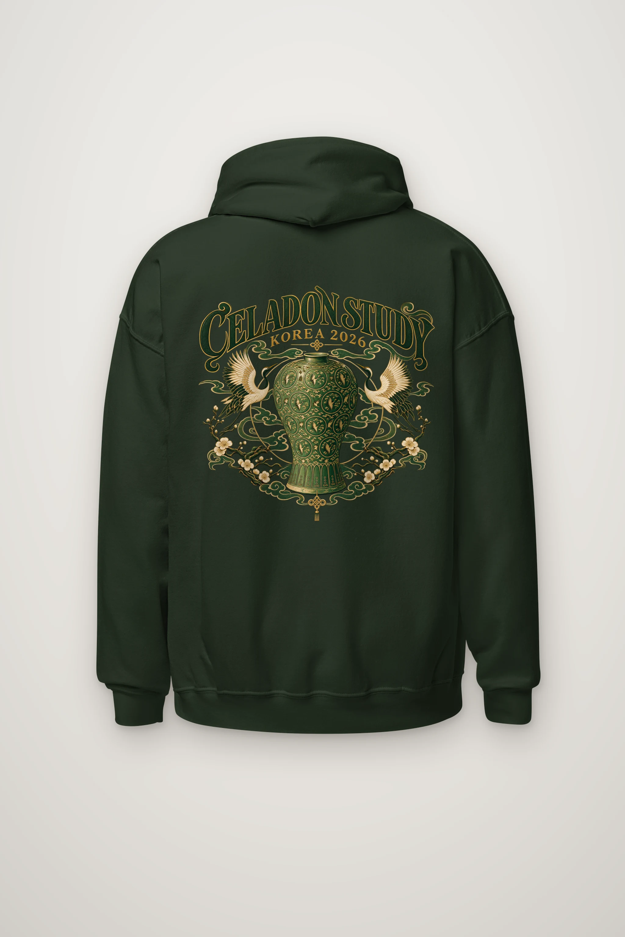 "Celadon Crane Harmony" Heavy Blend Unisex Pullover Hoodie