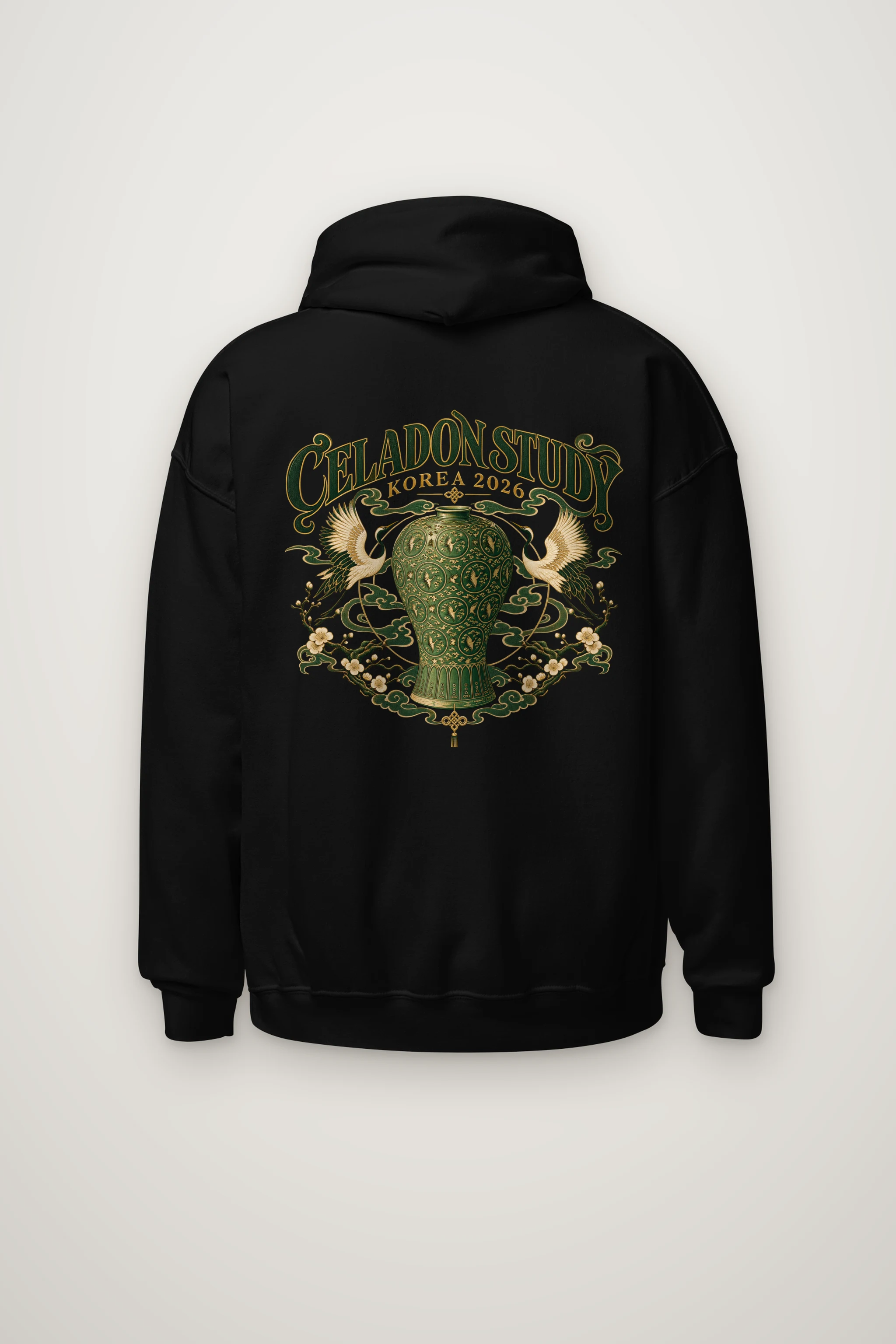 "Celadon Crane Harmony" Heavy Blend Unisex Pullover Hoodie
