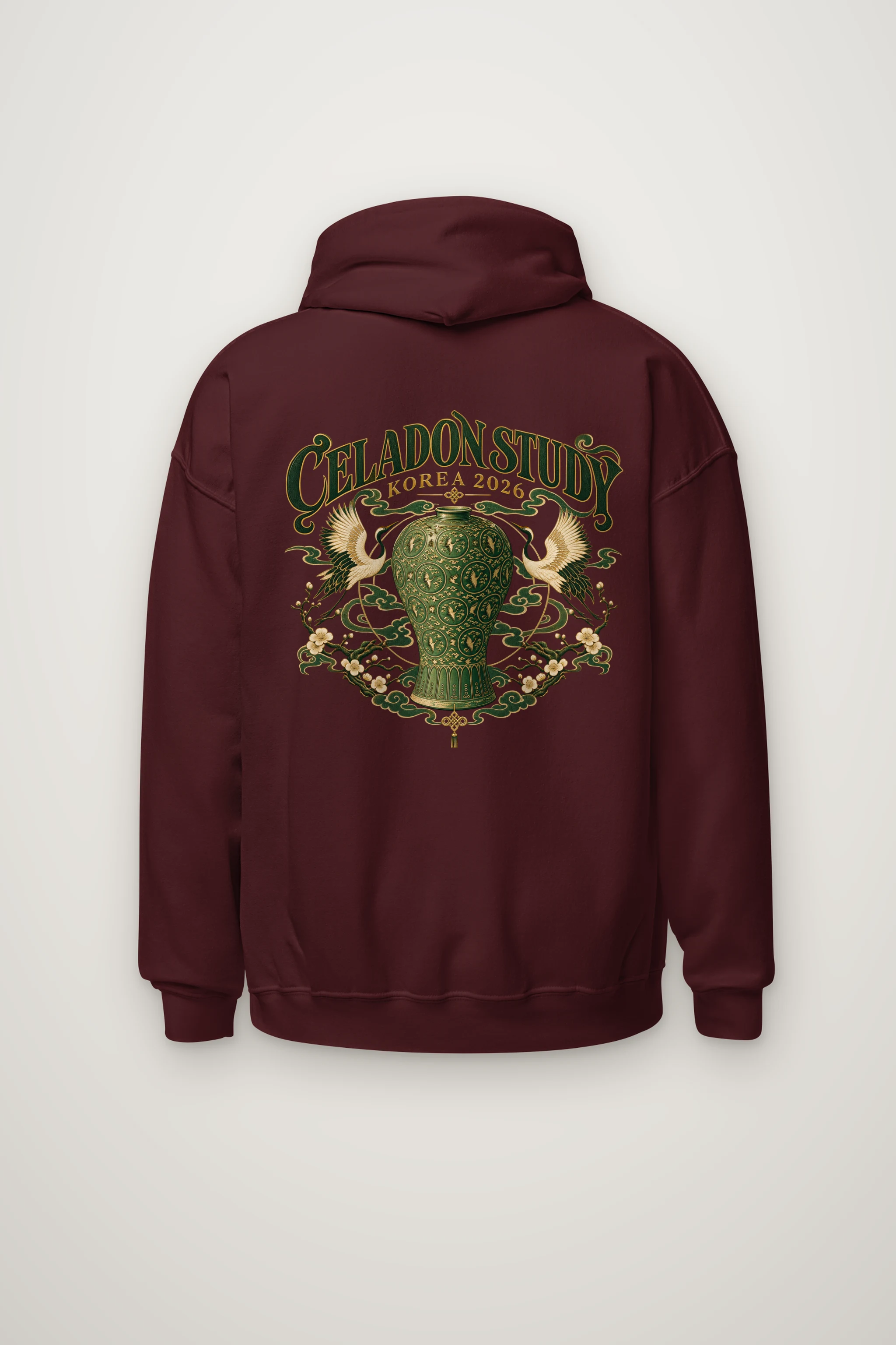 "Celadon Crane Harmony" Heavy Blend Unisex Pullover Hoodie