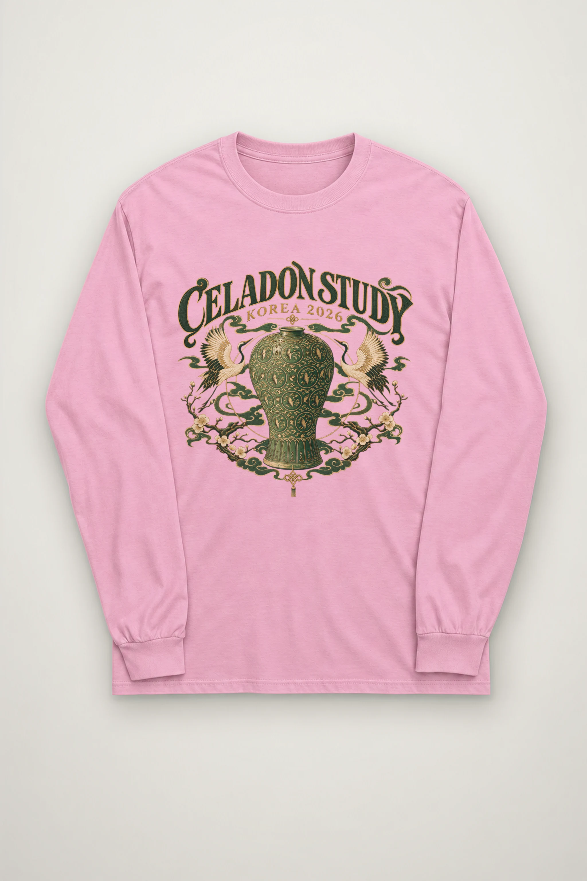 "Celadon Motif with Cranes" Unisex Longsleeve T-shirt