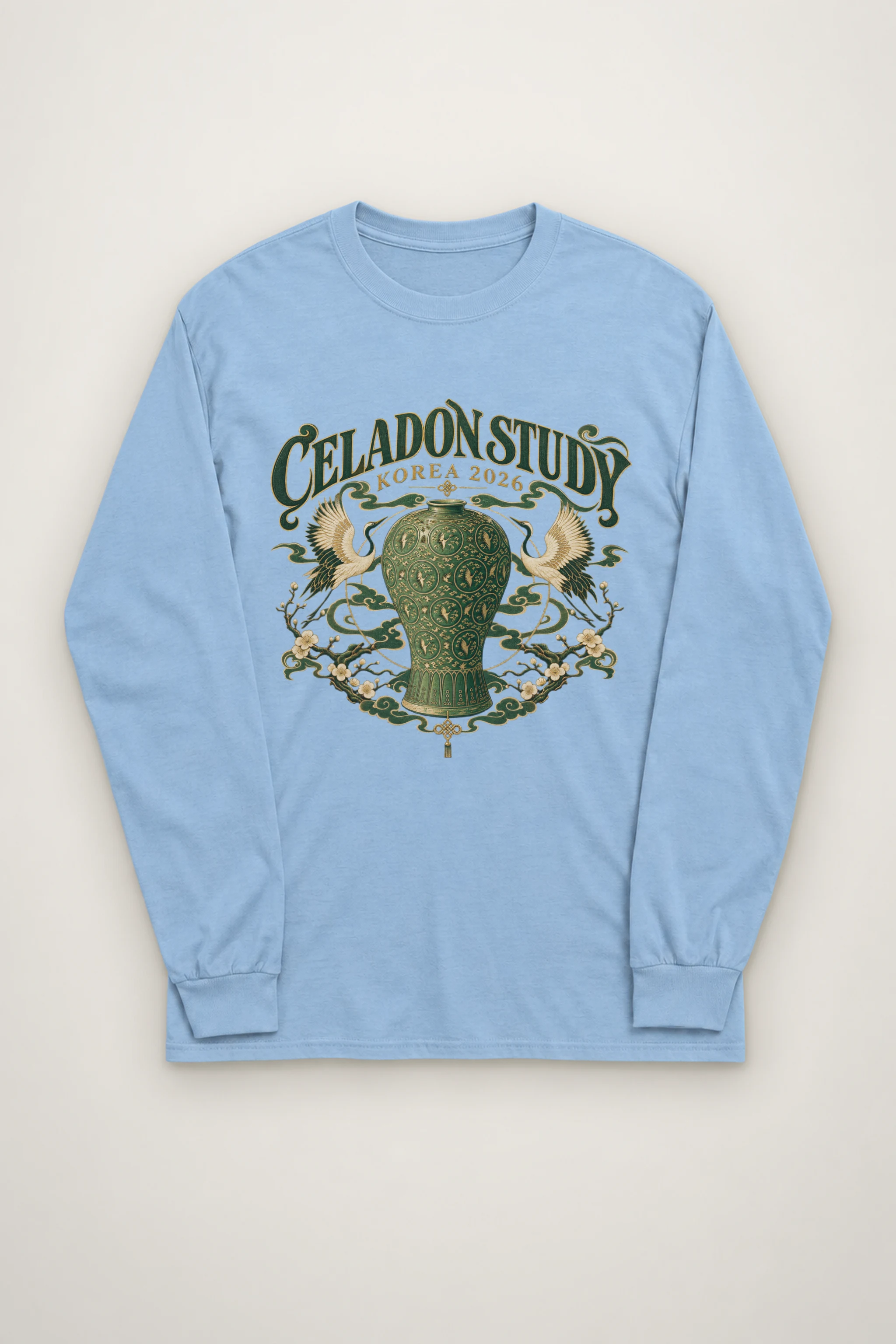 "Celadon Motif with Cranes" Unisex Longsleeve T-shirt