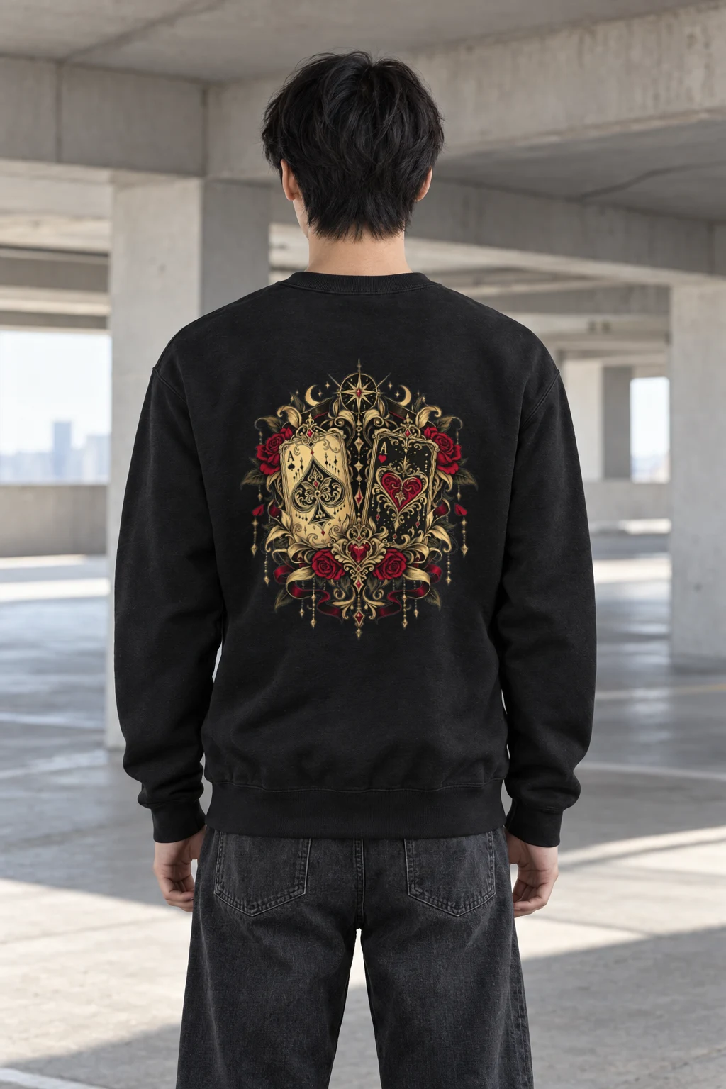 "Celestial Card Roses" Heavy Blend Unisex Crewneck Sweatshirt | Gildan 18000