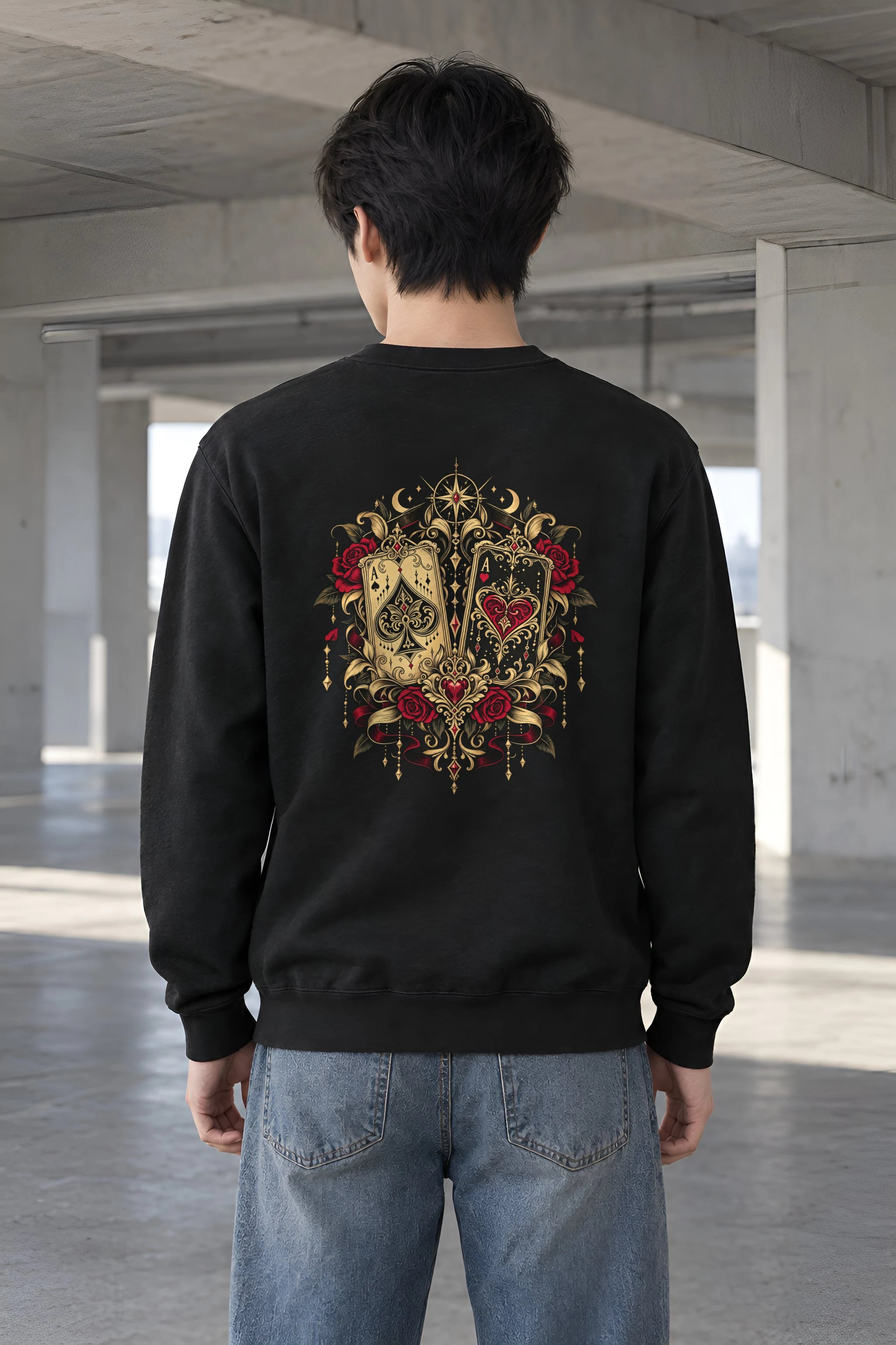 "Celestial Card Roses" Heavy Blend Unisex Crewneck Sweatshirt