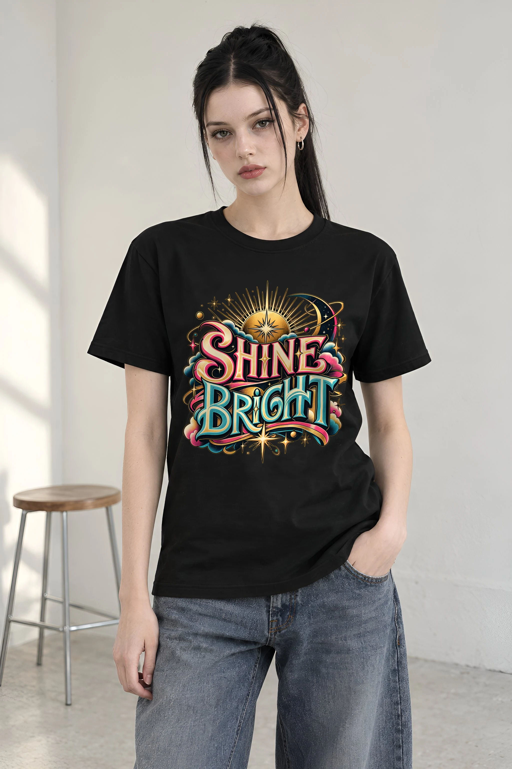 "Sunburst Compass Shine" Heavyweight Unisex Crewneck T-shirt