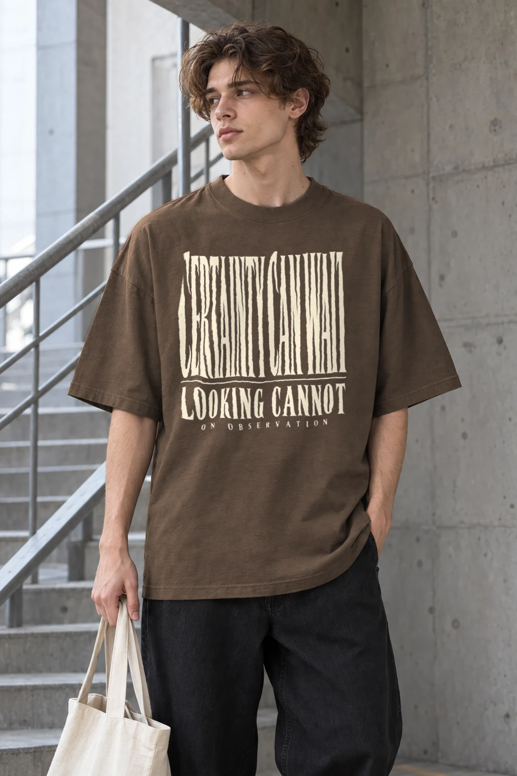 "Certainty Can Wait" Men's Oversized Heavyweight Crewneck T-Shirt