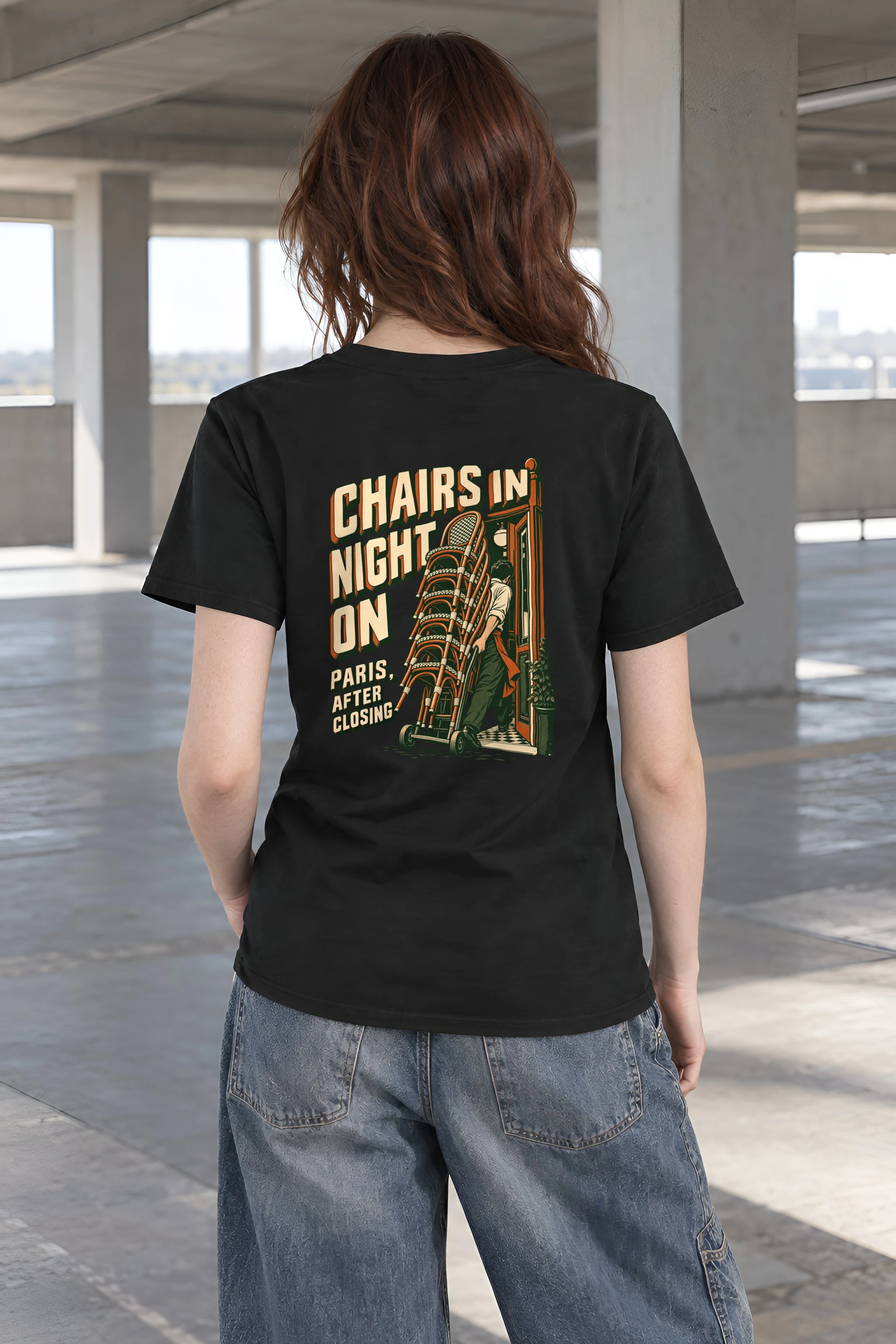 "Chairs In Night On Paris, After Closing" Heavyweight Unisex Crewneck T-shirt