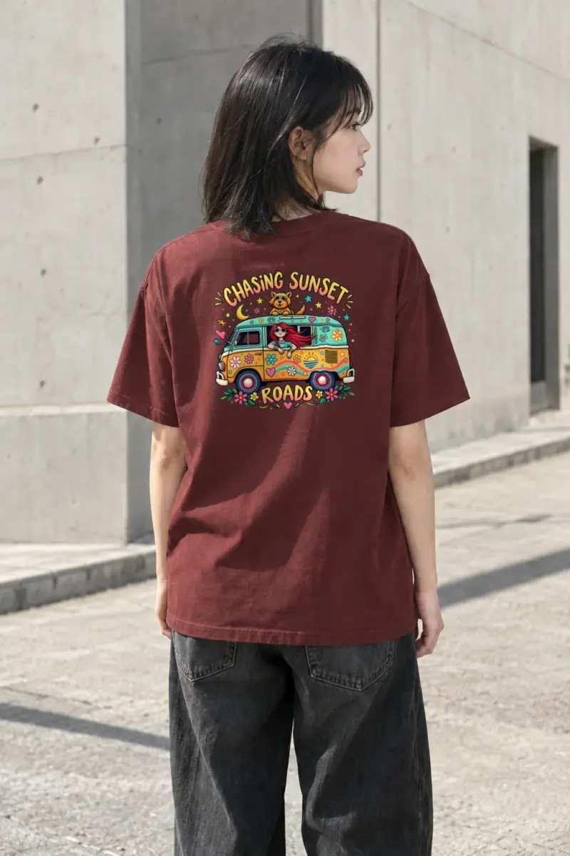 "Chasing Sunset Roads" Heavyweight Unisex Crewneck T-shirt | Gildan 5000