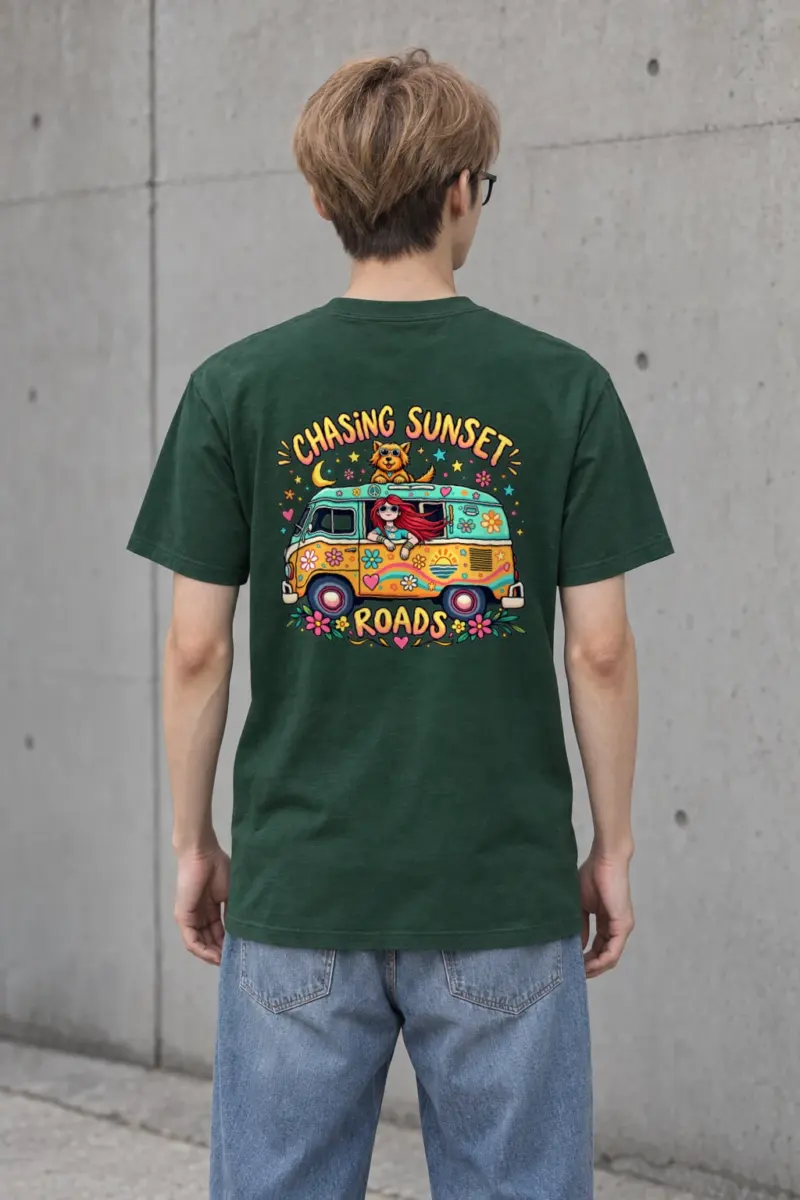 "Chasing Sunset Roads" Heavyweight Unisex Crewneck T-shirt | Gildan 5000