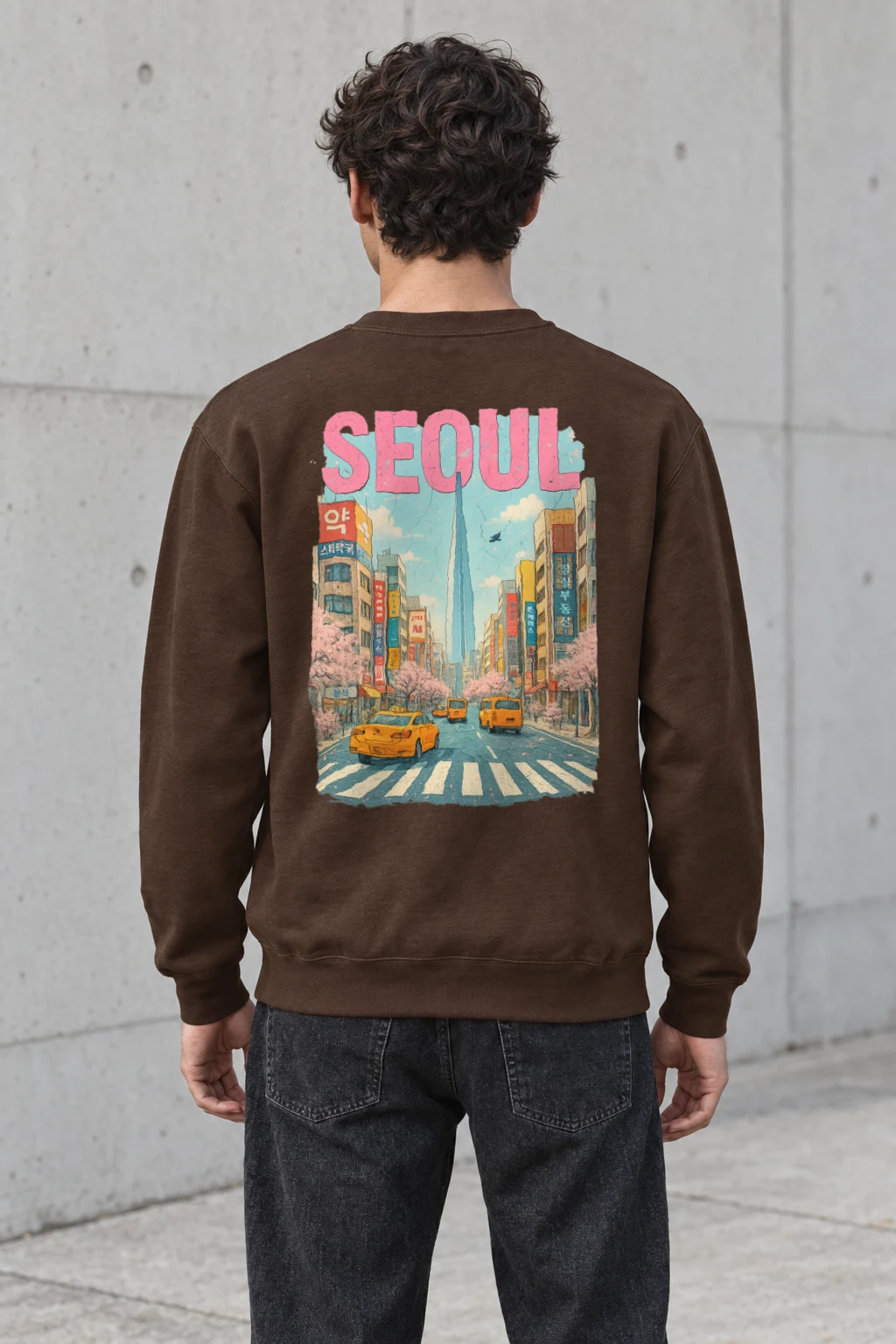 "Cherry Blossom Taxi Street" Heavy Blend Unisex Crewneck Sweatshirt | Gildan 18000