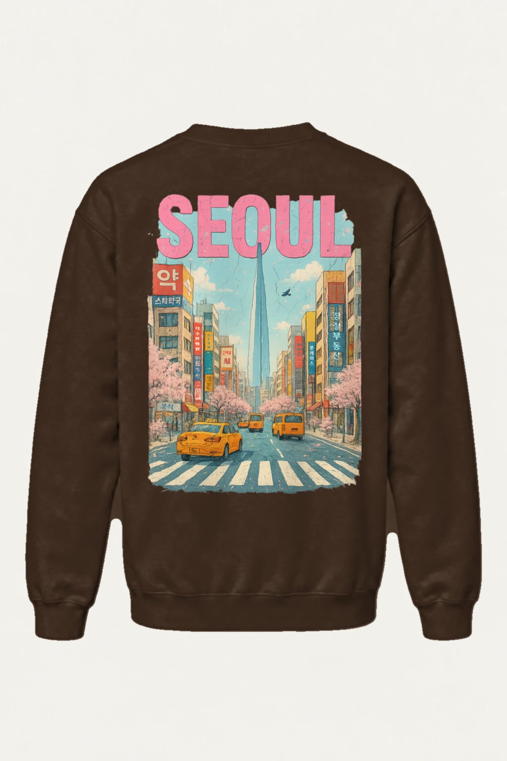 "Cherry Blossom Taxi Street" Heavy Blend Unisex Crewneck Sweatshirt | Gildan 18000
