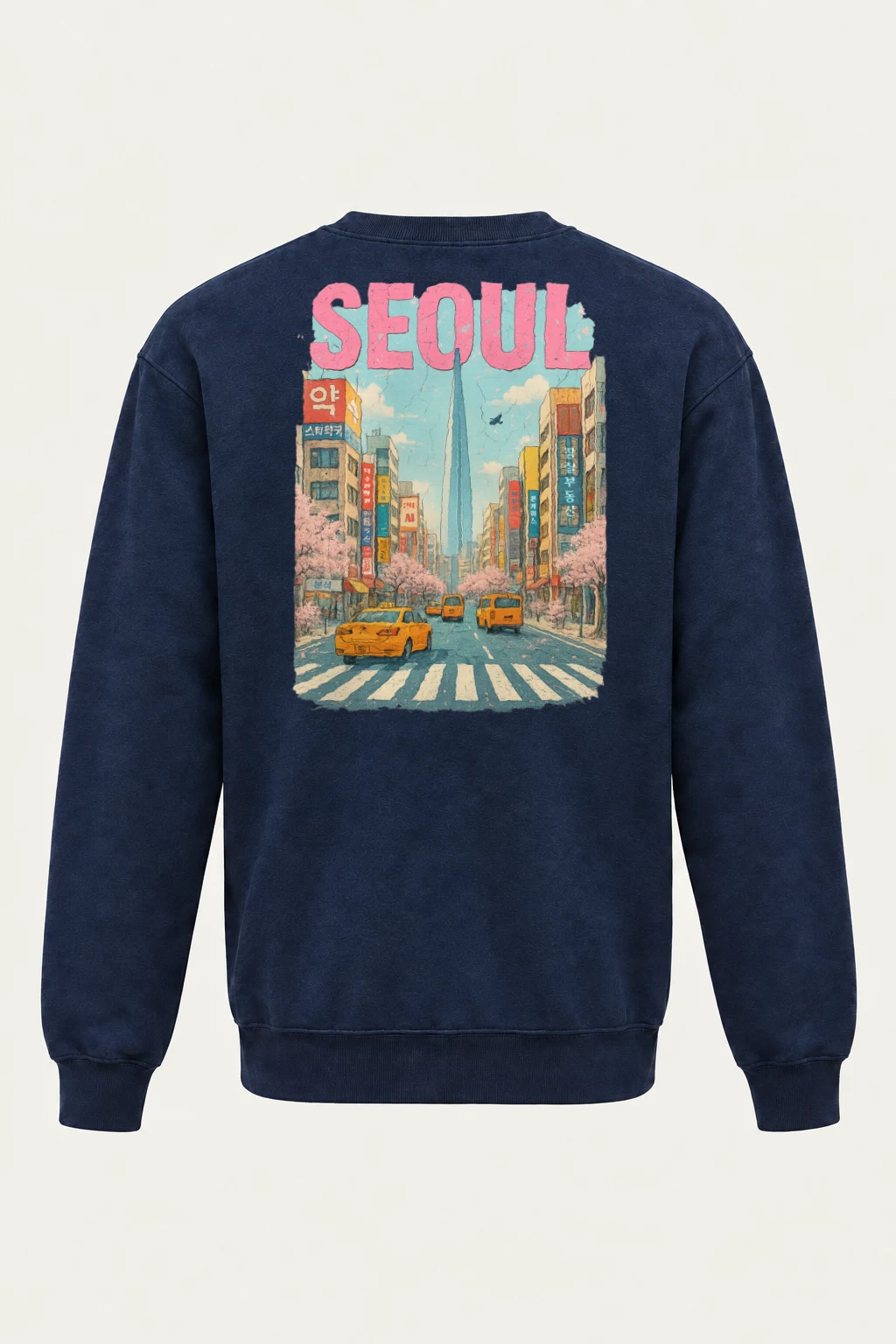 "Cherry Blossom Taxi Street" Heavy Blend Unisex Crewneck Sweatshirt | Gildan 18000