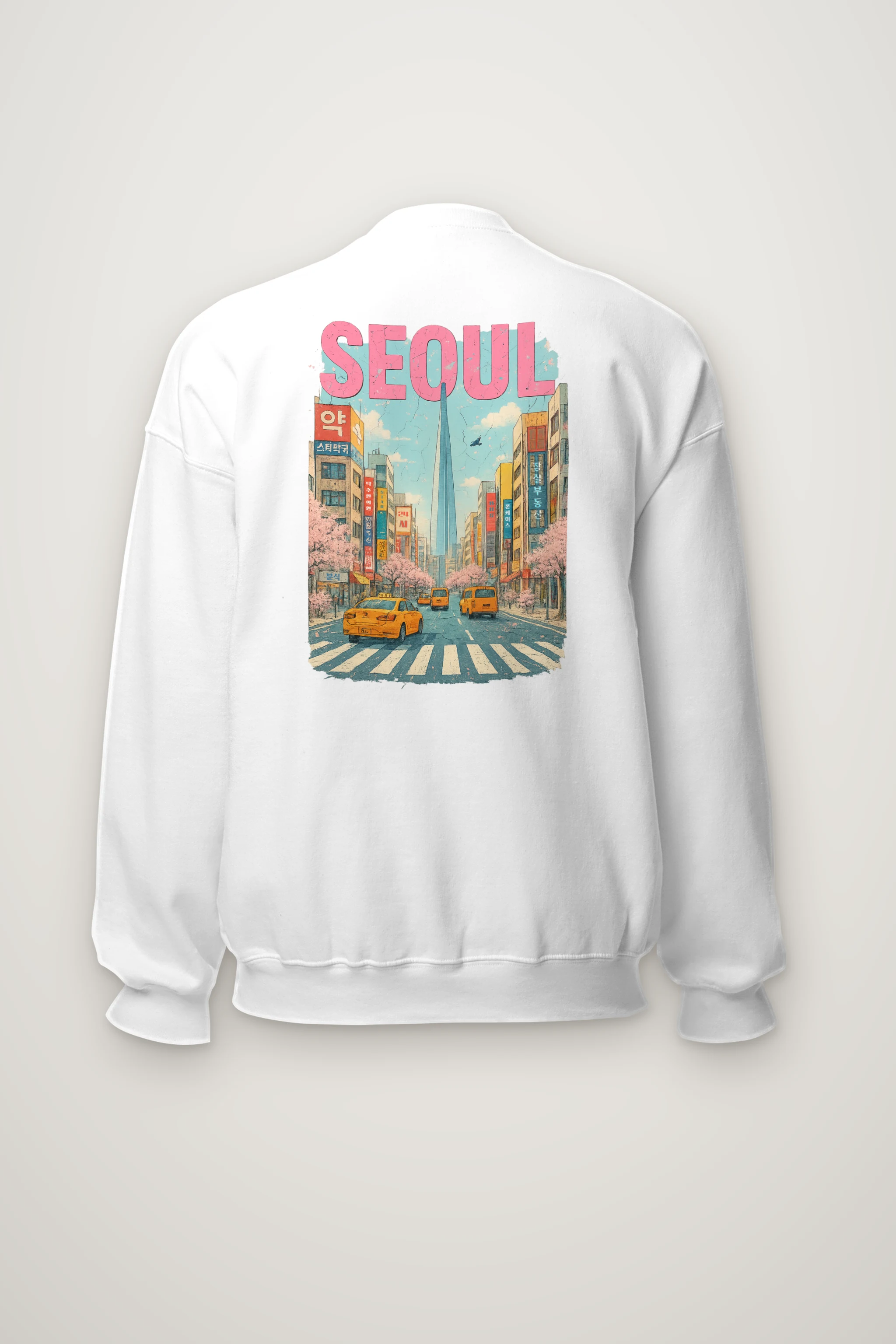 "Cherry Blossom Taxi Street" Heavy Blend Unisex Crewneck Sweatshirt