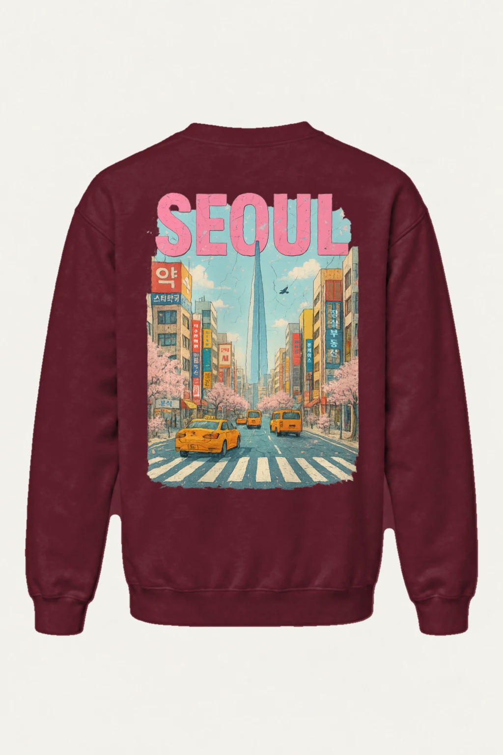 "Cherry Blossom Taxi Street" Heavy Blend Unisex Crewneck Sweatshirt | Gildan 18000
