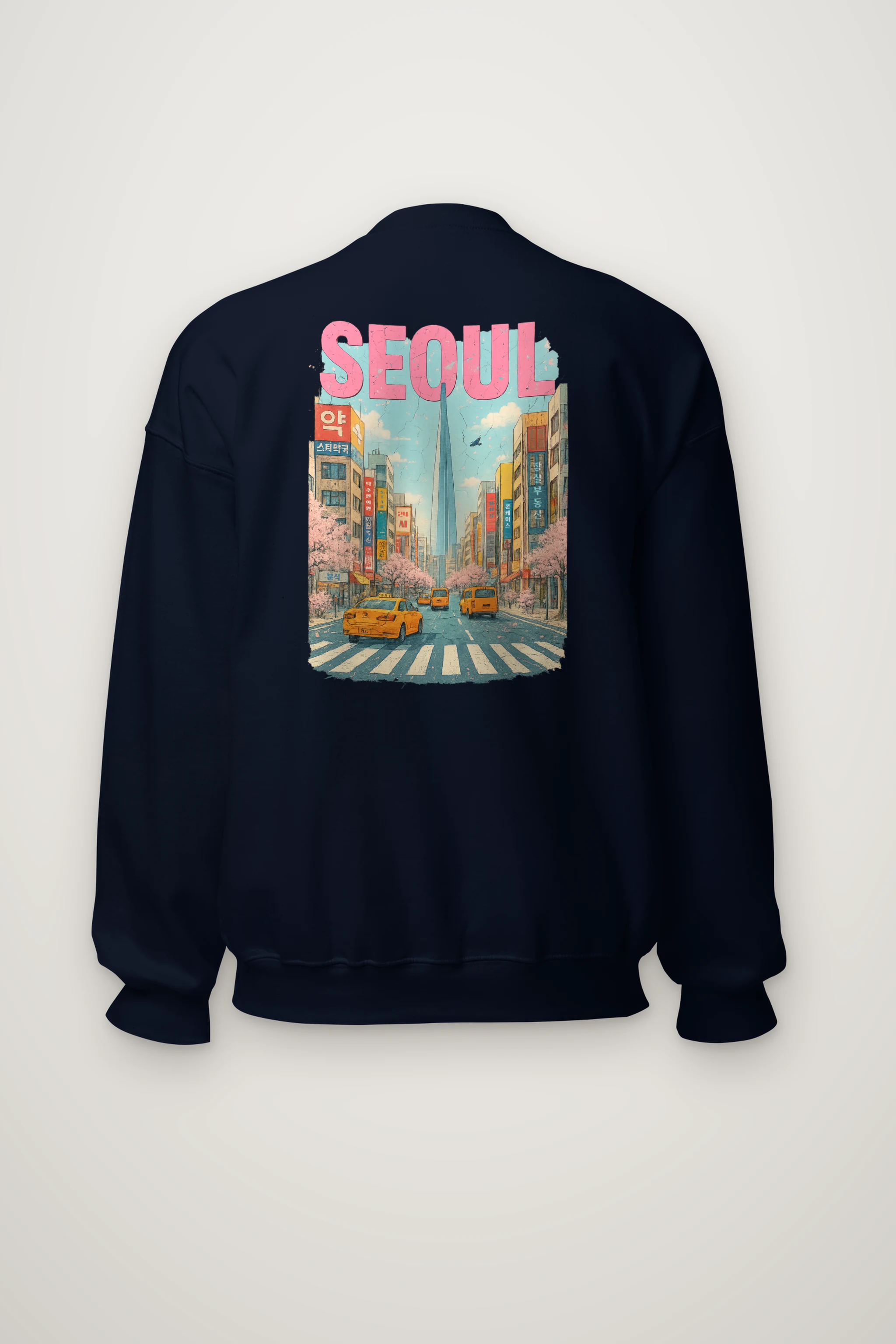 "Cherry Blossom Taxi Street" Heavy Blend Unisex Crewneck Sweatshirt