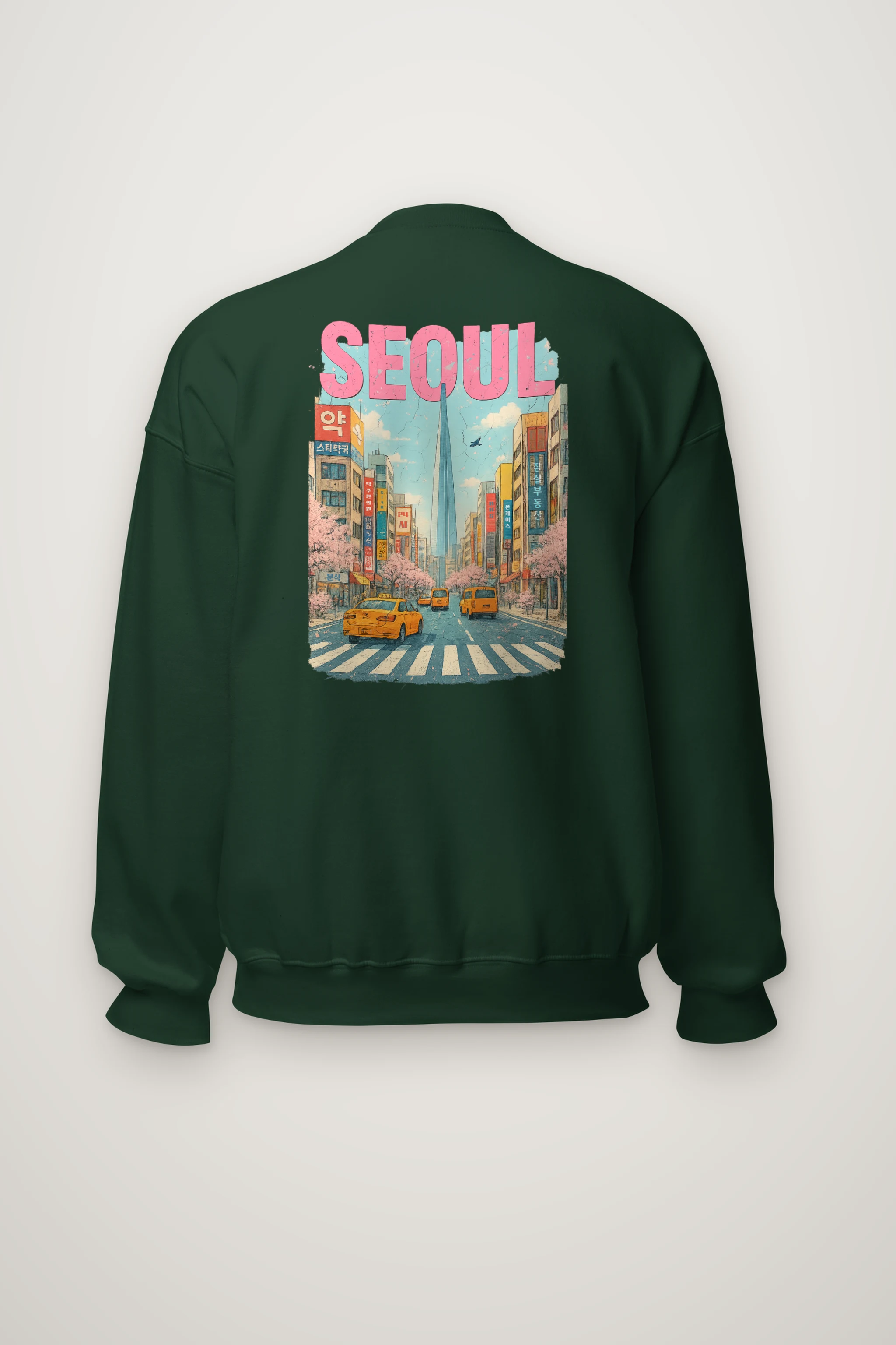 "Cherry Blossom Taxi Street" Heavy Blend Unisex Crewneck Sweatshirt