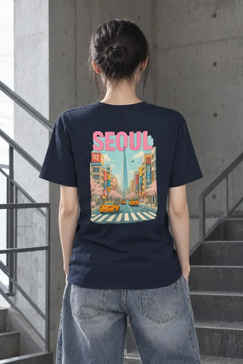 "Cherry Blossom Taxi Street" Heavyweight Unisex Crewneck T-shirt