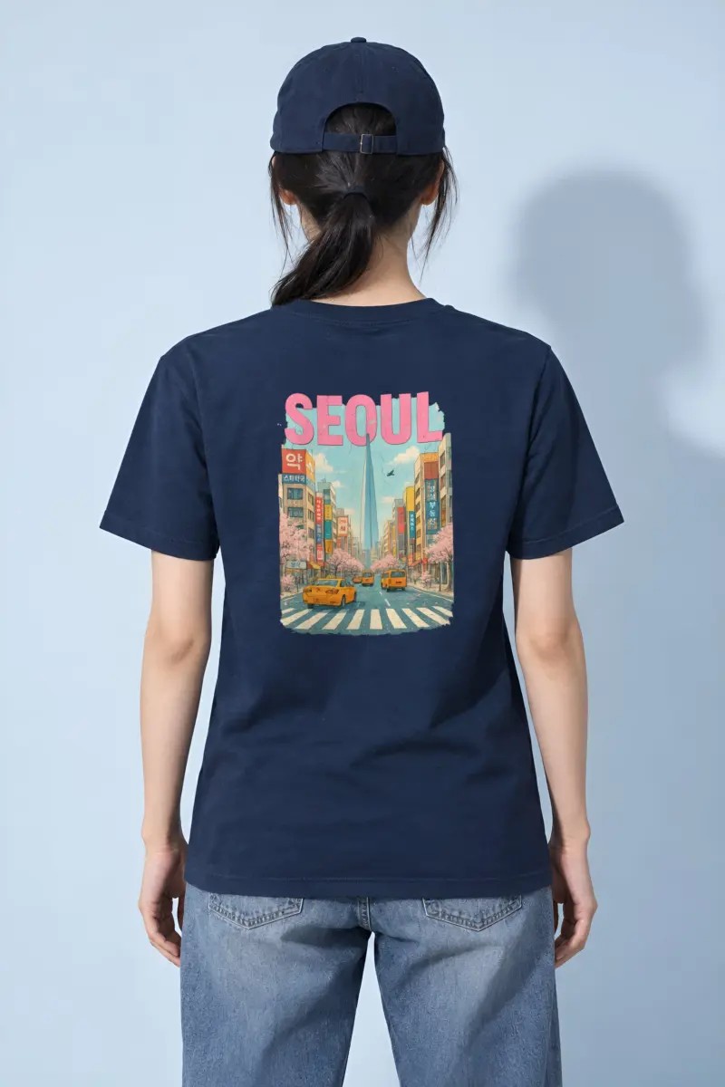 "Cherry Blossom Taxi Street" Heavyweight Unisex Crewneck T-shirt