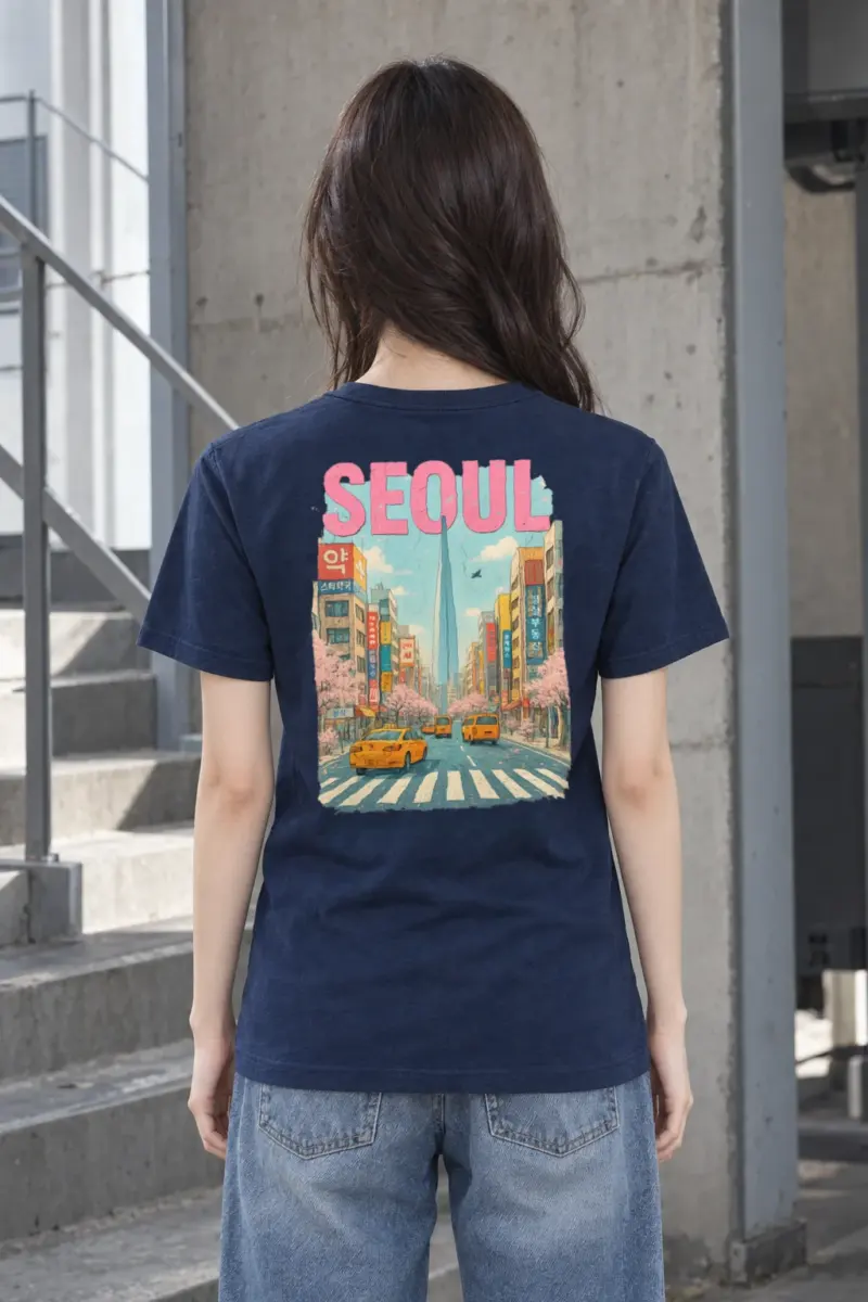 "Cherry Blossom Taxi Street" Heavyweight Unisex Crewneck T-shirt | Gildan 5000