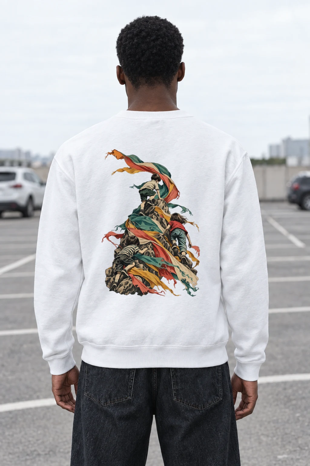 "Children on Ribboned Rock" Heavy Blend Unisex Crewneck Sweatshirt | Gildan 18000