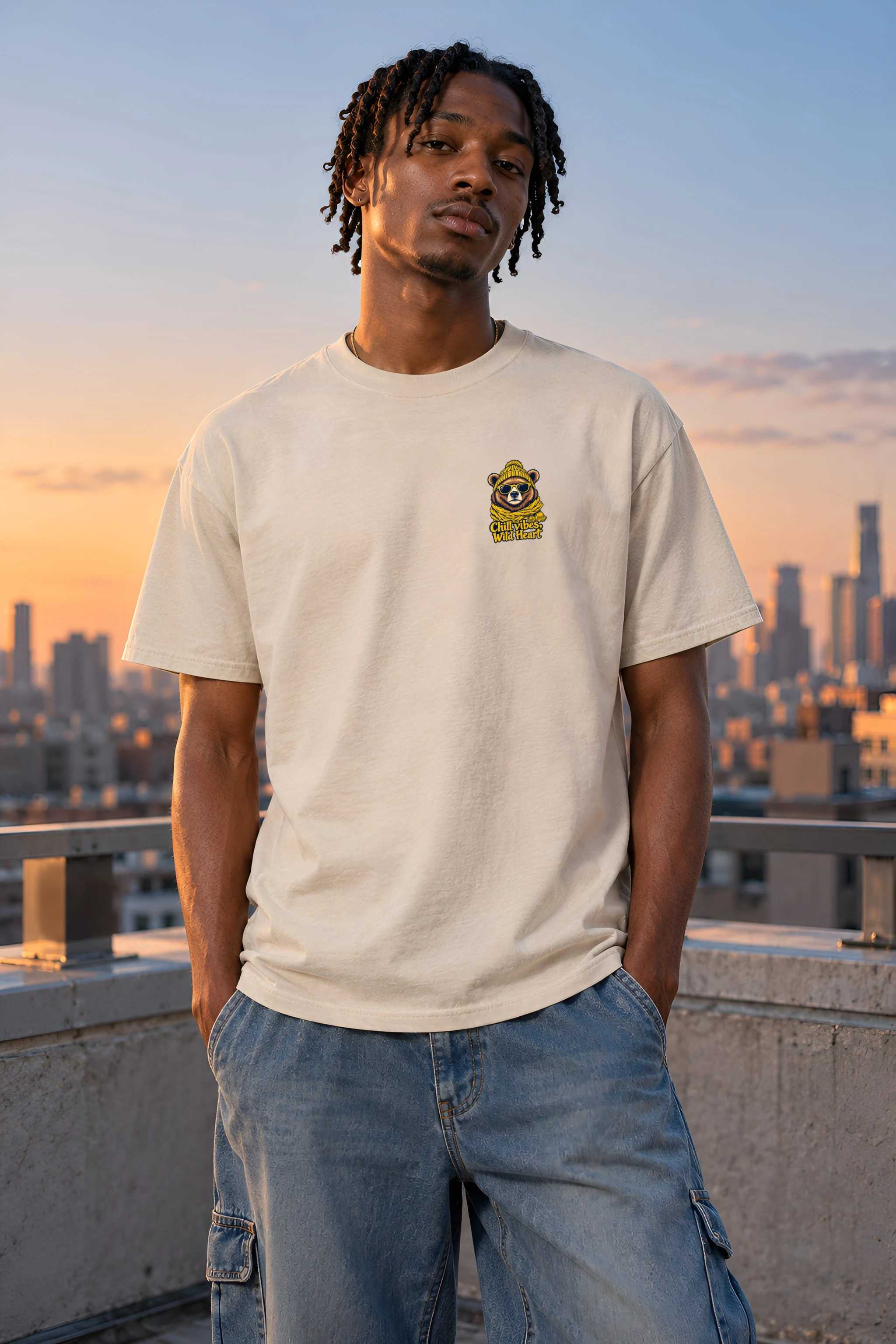 "Chill Vibes Wild Heart" Heavyweight Unisex Crewneck T-shirt