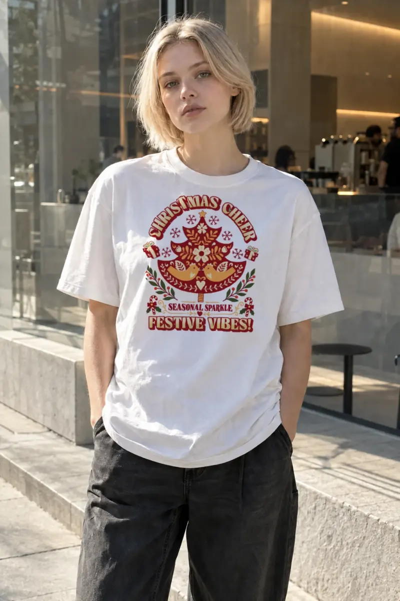"Christmas Cheer Tree" Heavyweight Unisex Crewneck T-shirt | Gildan 5000
