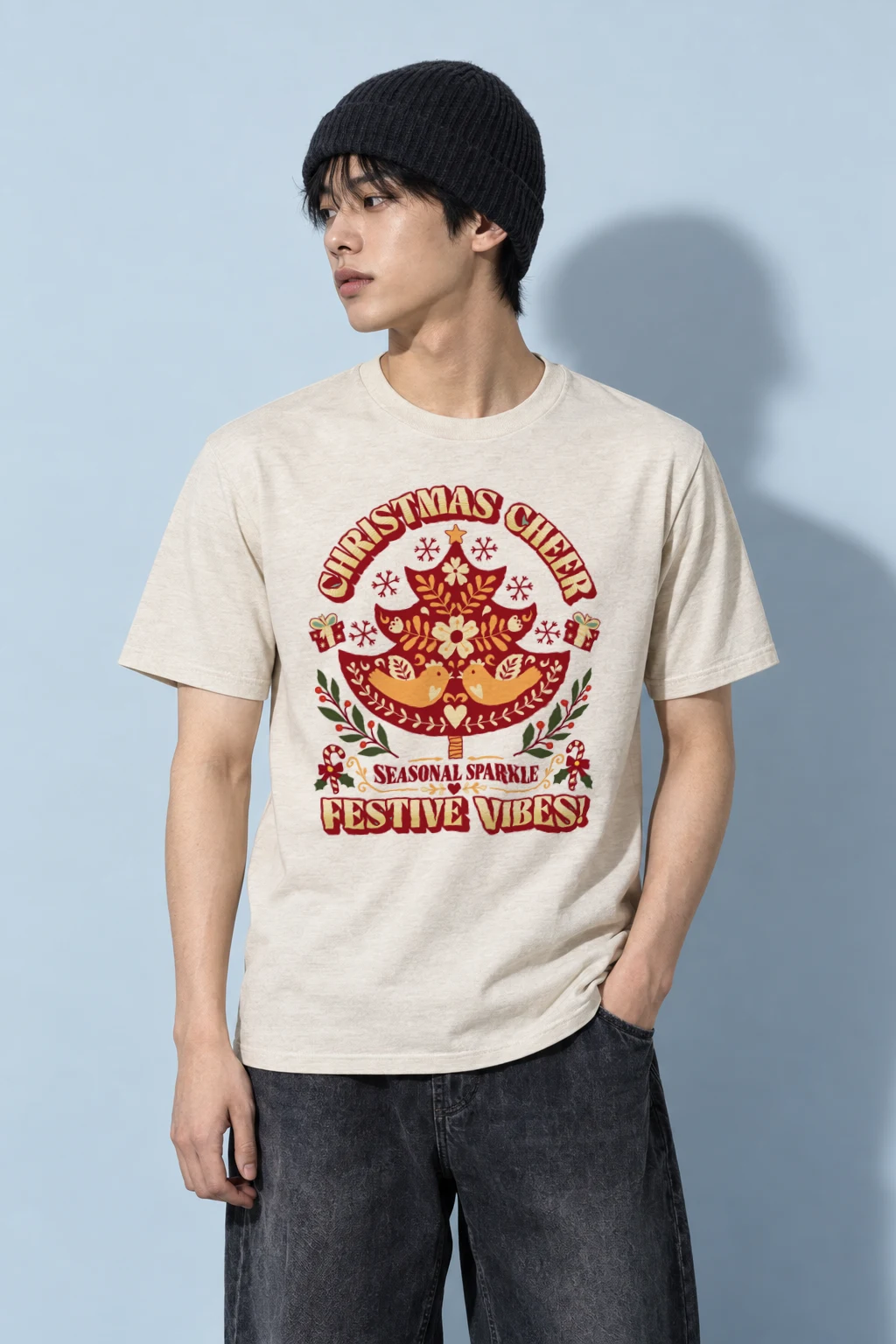 "Christmas Cheer Tree" Heavyweight Unisex Crewneck T-shirt | Gildan 5000