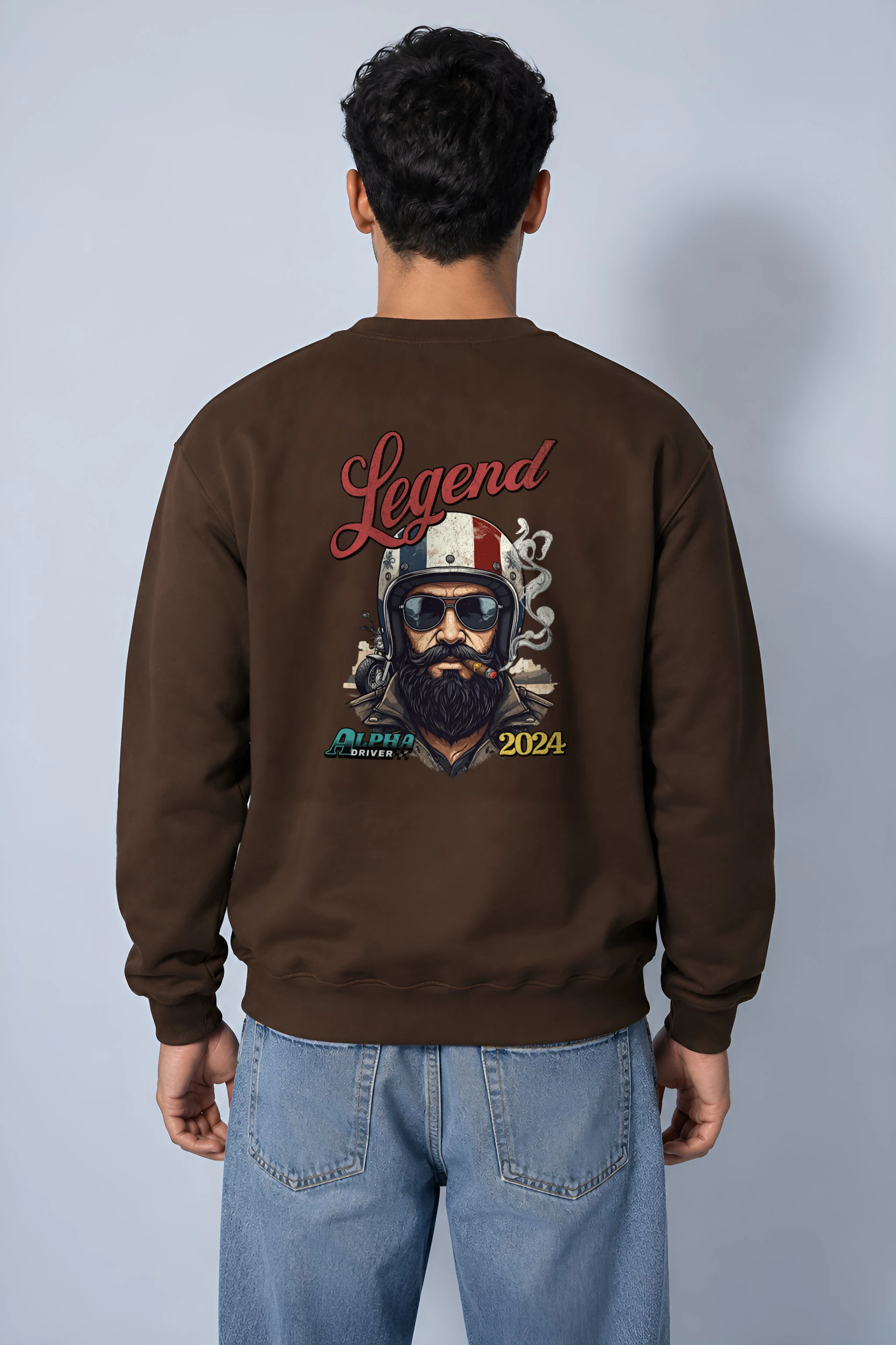 "Cigar Biker Portrait" 1 Crewneck Sweatshirt