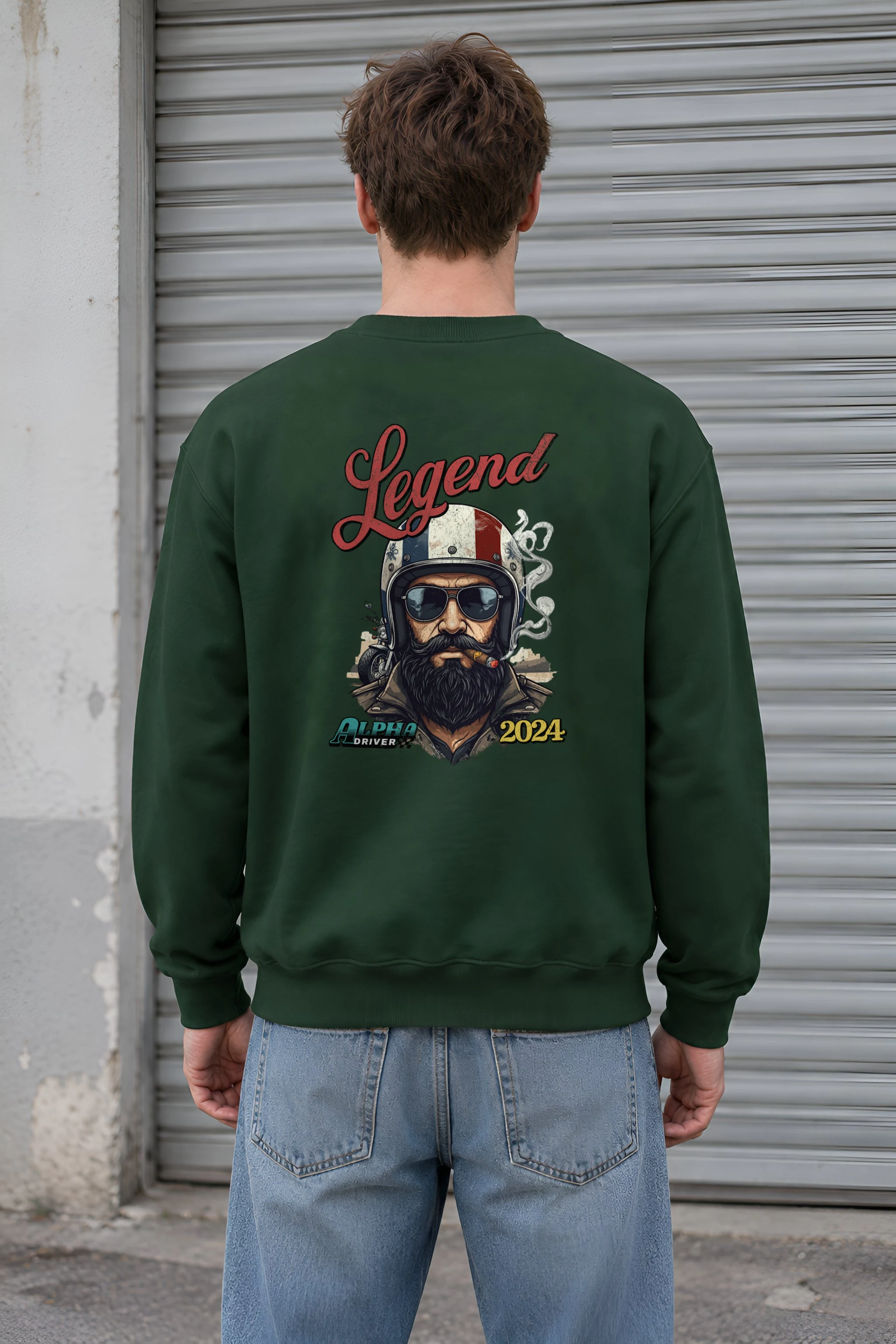 "Cigar Biker Portrait" 1 Crewneck Sweatshirt