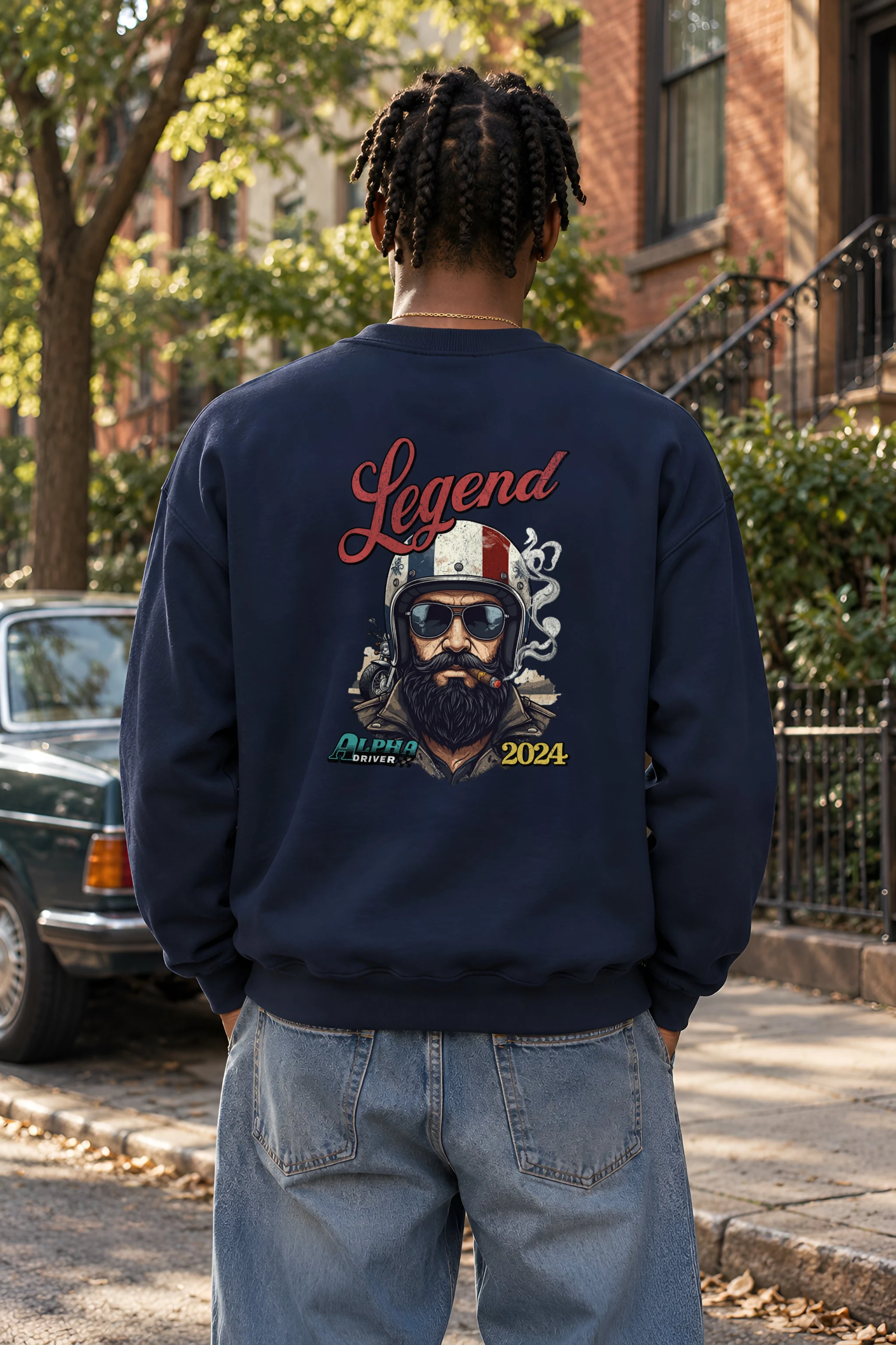 "Cigar Biker Portrait" 1 Crewneck Sweatshirt