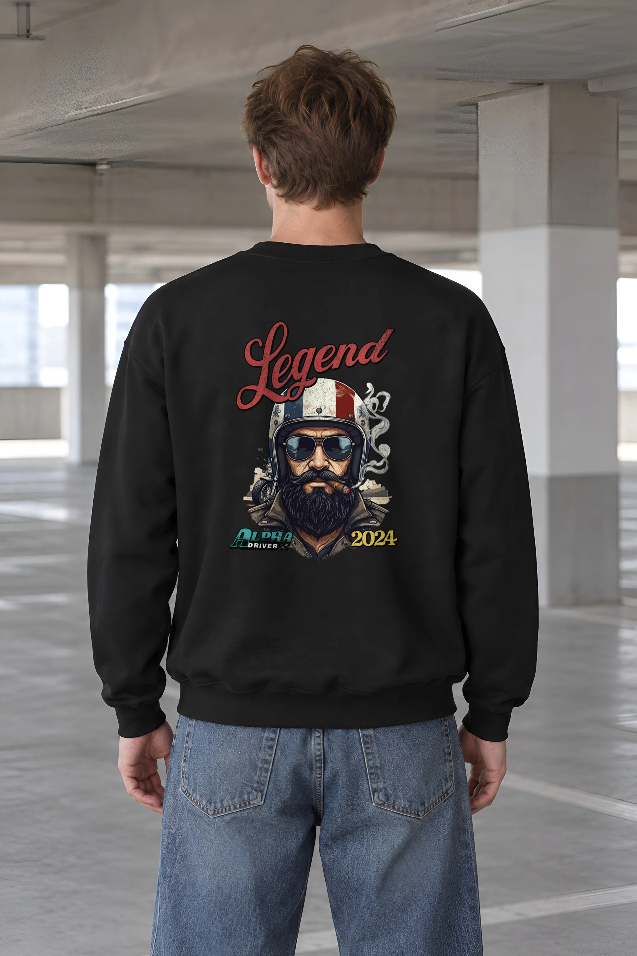 "Cigar Biker Portrait" 1 Crewneck Sweatshirt