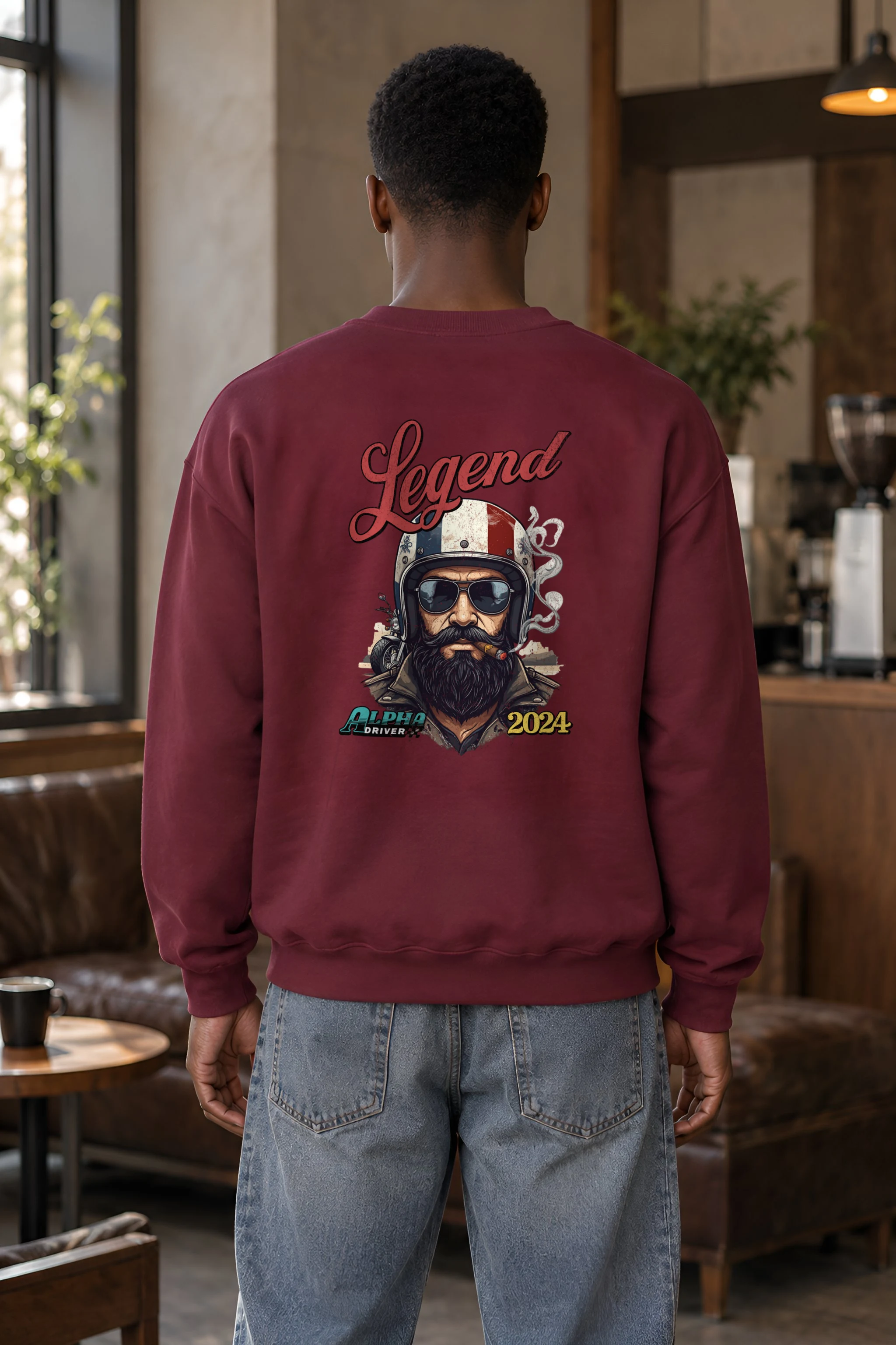 "Cigar Biker Portrait" 1 Crewneck Sweatshirt