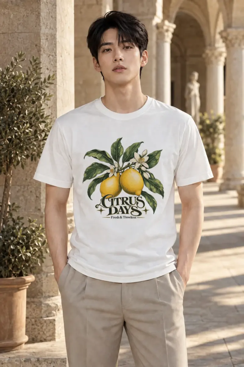 "Citrus Days" Heavyweight Unisex Crewneck T-shirt | Gildan 5000