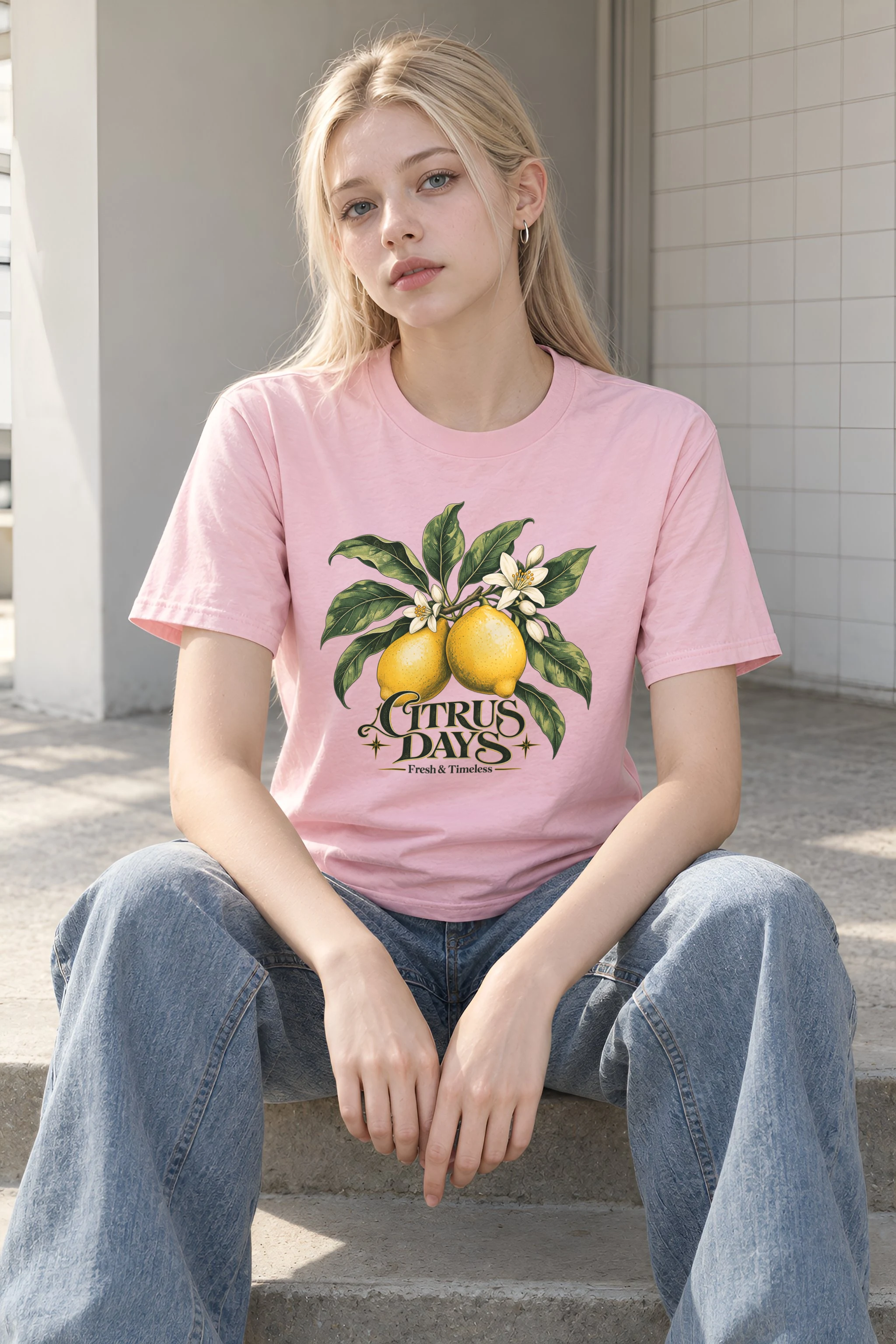 "Citrus Days" Heavyweight Unisex Crewneck T-shirt