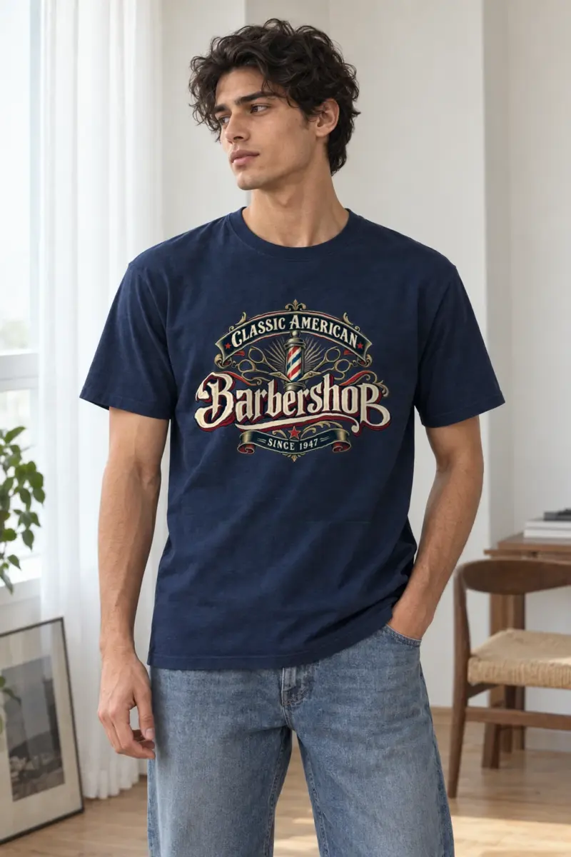 "Classic American Barbershop" Heavyweight Unisex Crewneck T-shirt | Gildan 5000