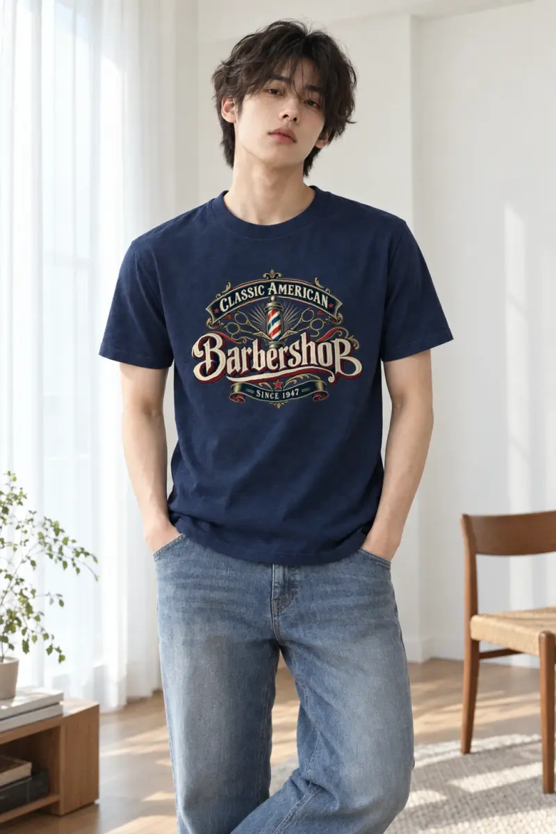 "Classic American Barbershop" Heavyweight Unisex Crewneck T-shirt