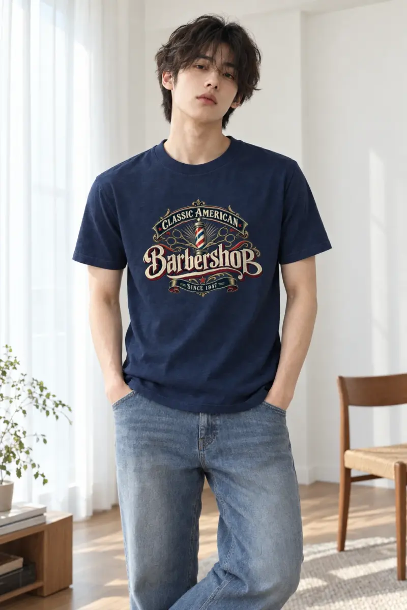 "Classic American Barbershop" Heavyweight Unisex Crewneck T-shirt