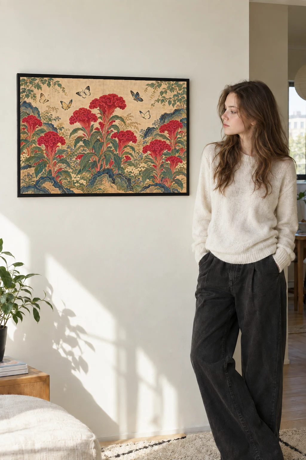 "Cockscomb and Butterflies" Premium Wooden Framed Poster · Landscape