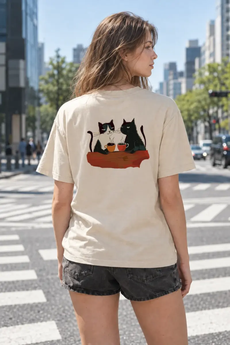 "Coffee Cat Break" Heavyweight Unisex Crewneck T-shirt | Gildan 5000